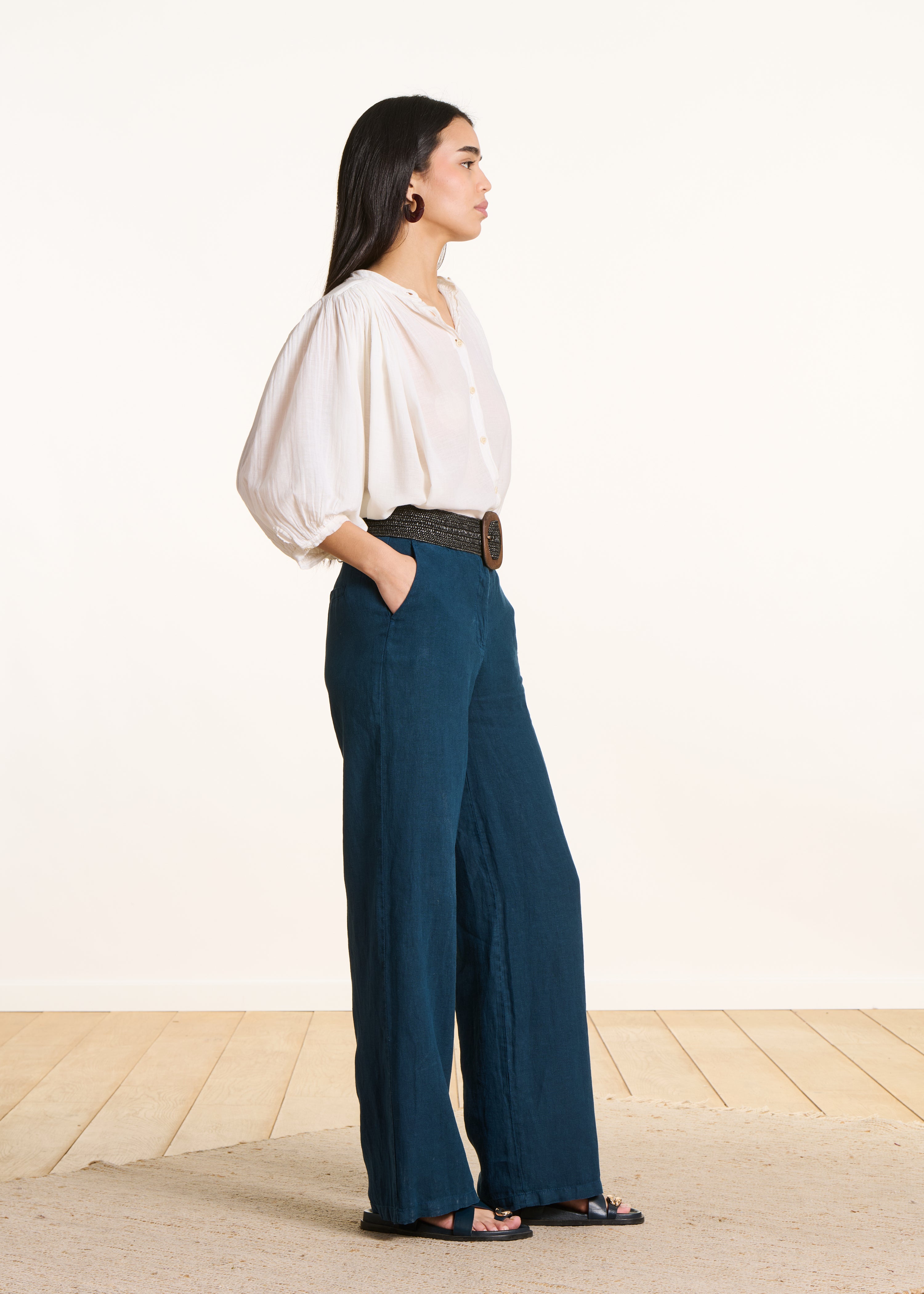 la-f-e-marabout-e-leinenhose-petrol-weit-hohe-taille image 1