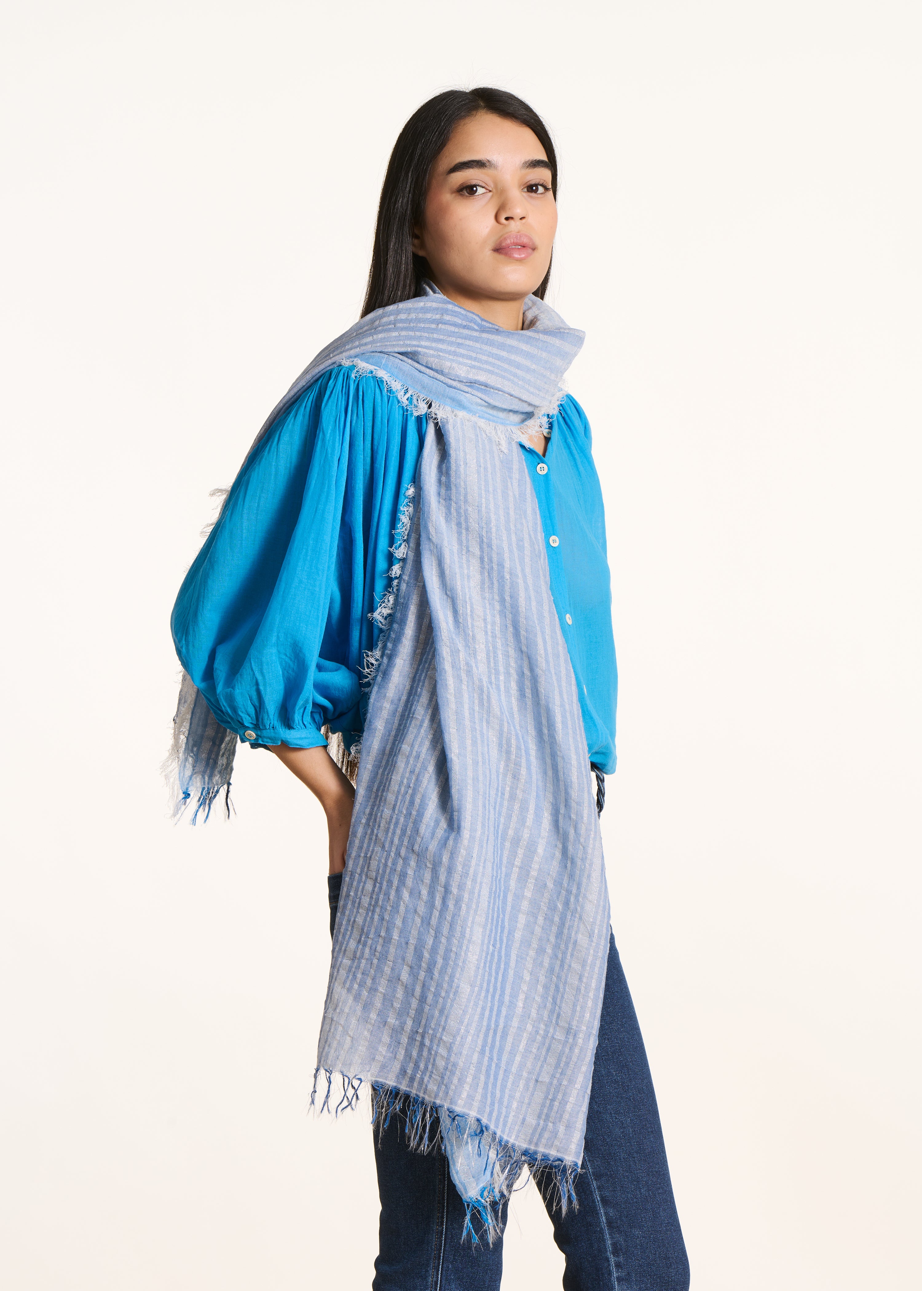 la-f-e-marabout-e-figaro-foulard-blau-baumwolle-streifen image 1