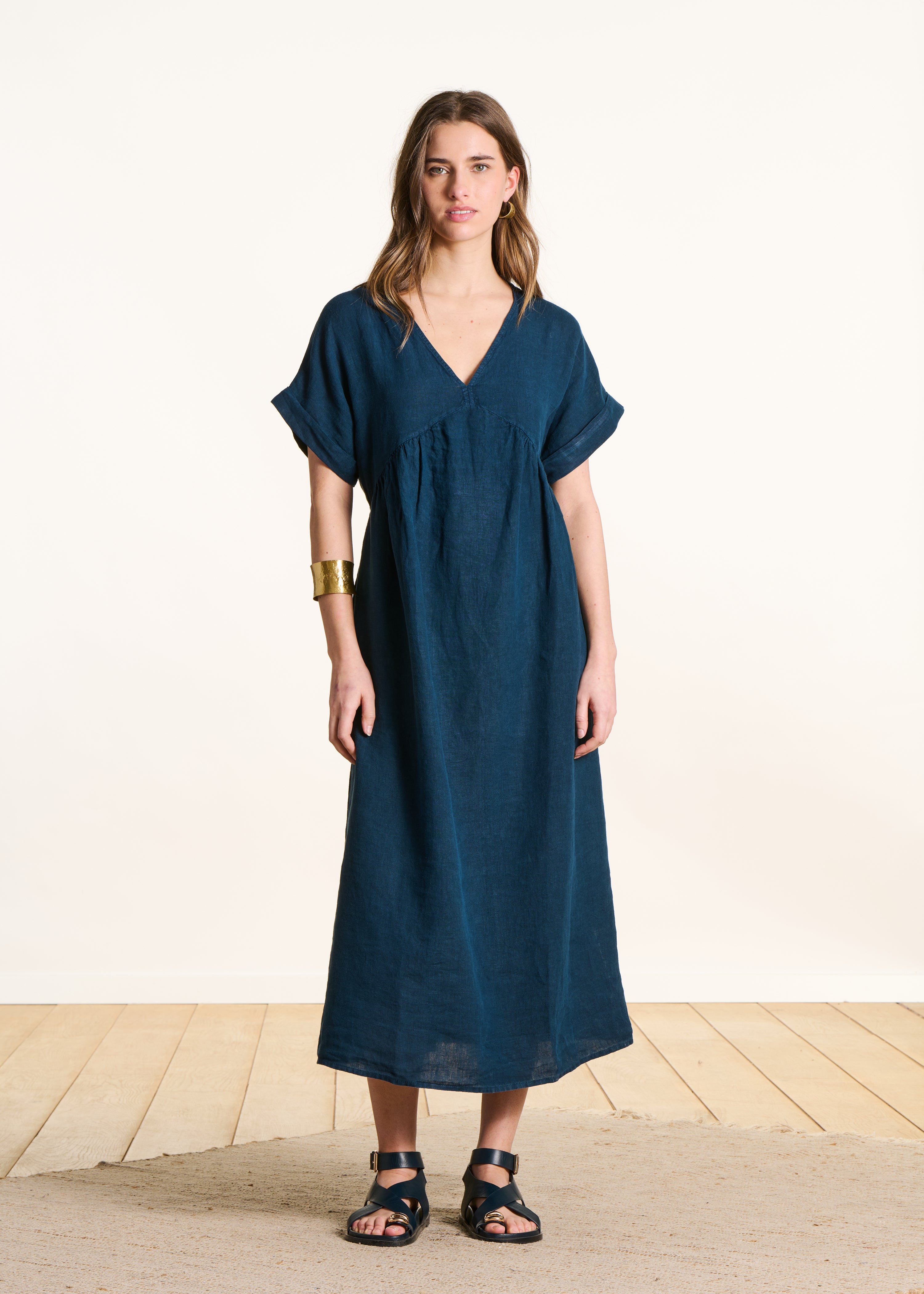 la-f-e-marabout-e-darling-kleid-petrol-lang-leinen image 1