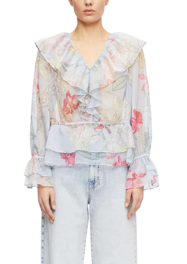 comma-bluse-chiffon-v-ausschnitt-volant-rmel-gr-34 image 1