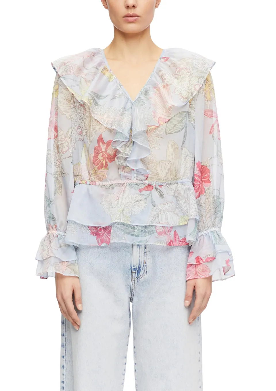 comma-bluse-chiffon-v-ausschnitt-volant-rmel-gr-34 image 1