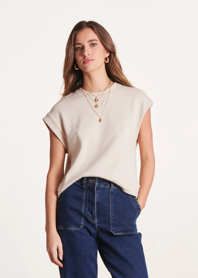 la-f-e-marabout-e-delaine-pullover-ecru-kurzarm-lurex image 1