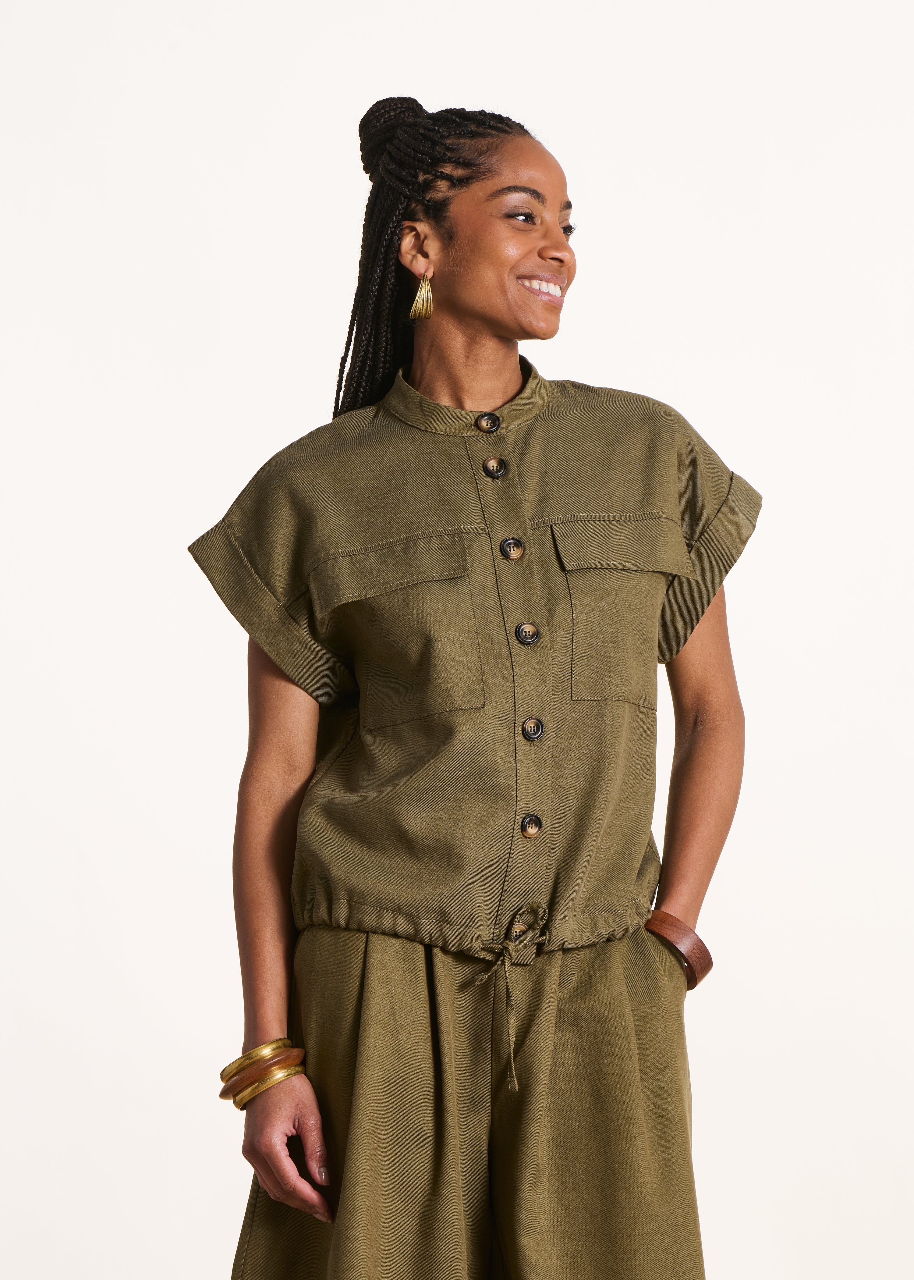 la-f-e-marabout-e-foro-bluse-khaki-kurzarm-lyocell image 1