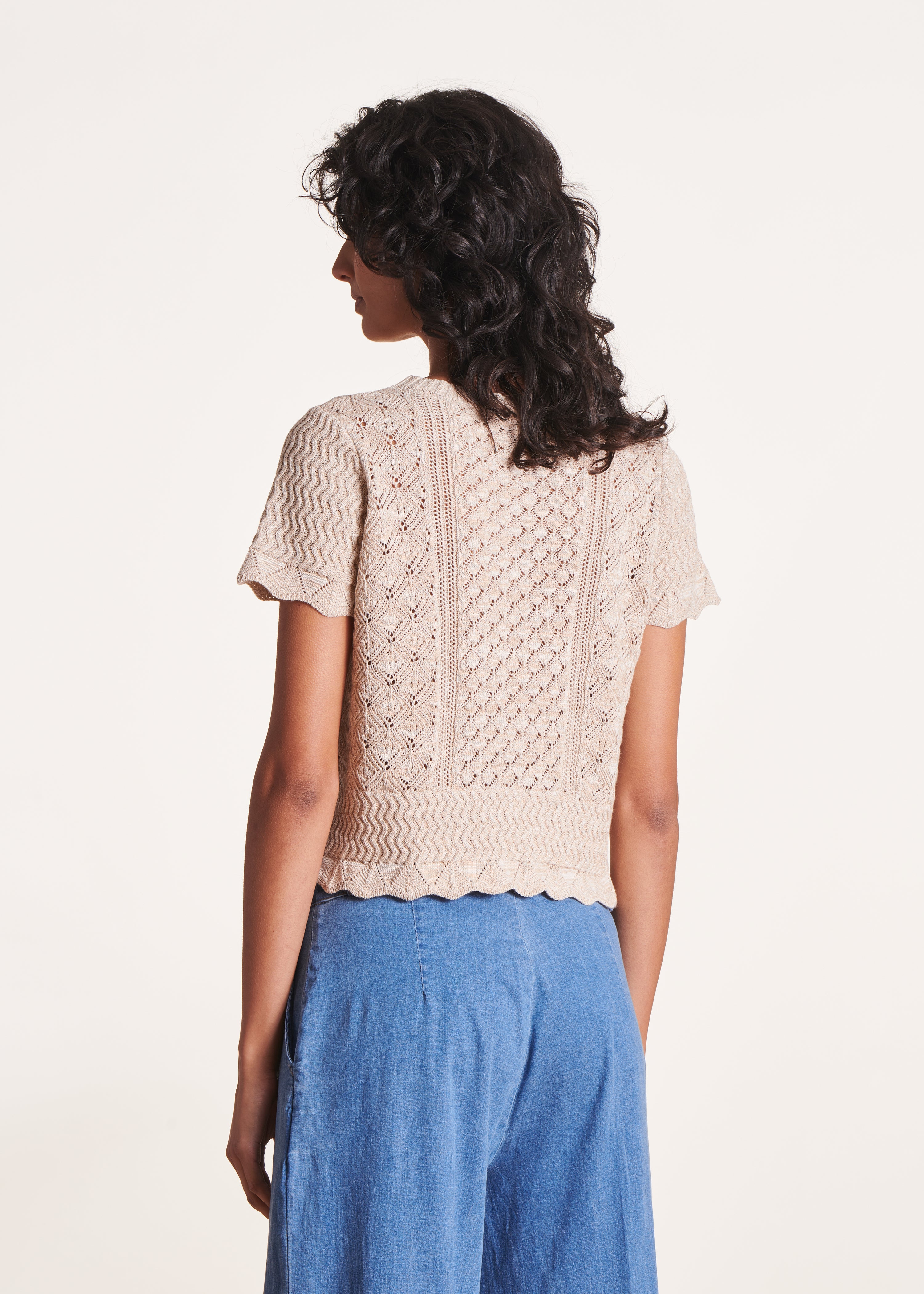 la-f-e-marabout-e-docile-pullover-beige-kurzarm-lochstrick image 3