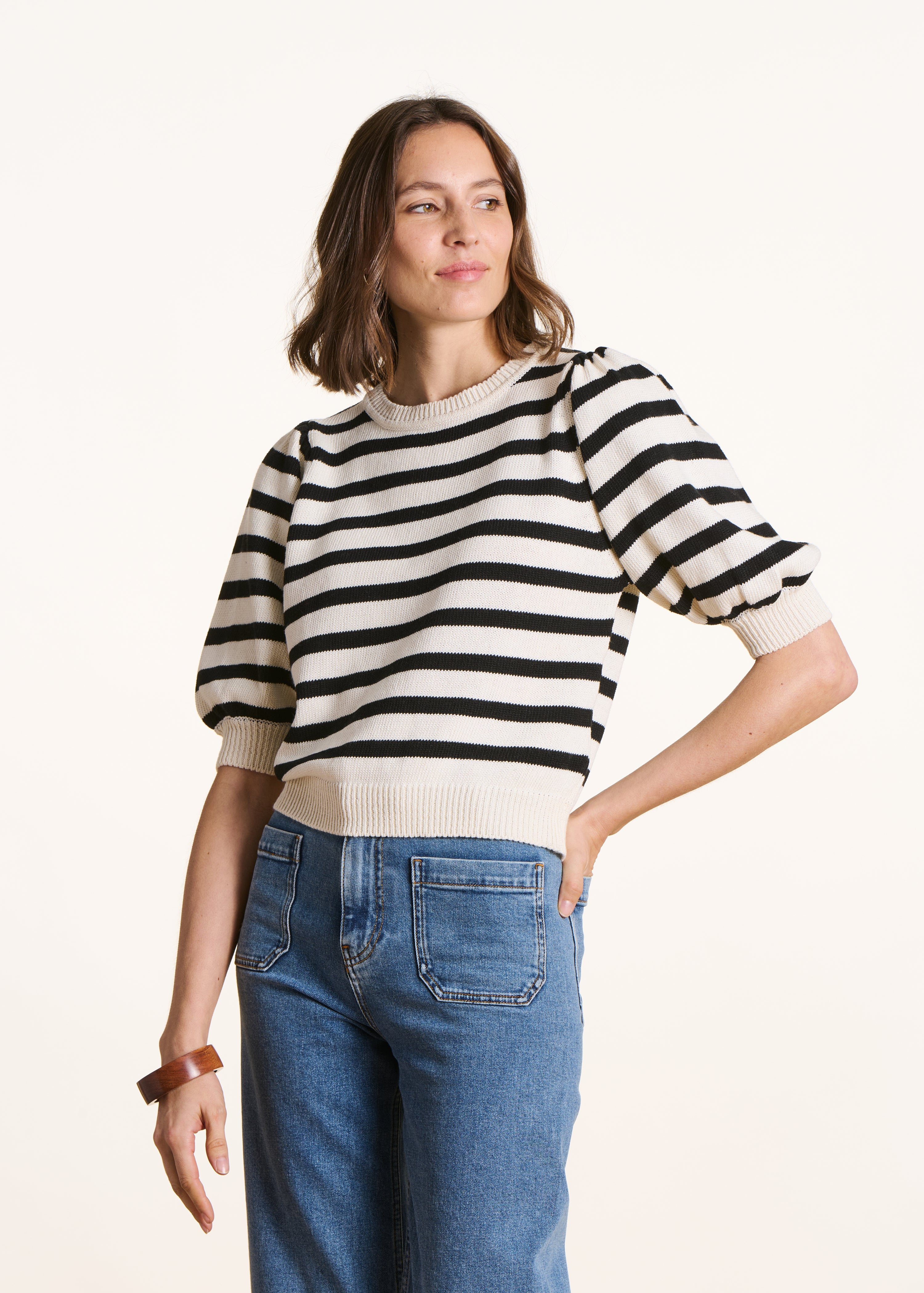 la-f-e-marabout-e-felixia-pullover-streifen-ecru-schwarz image 1