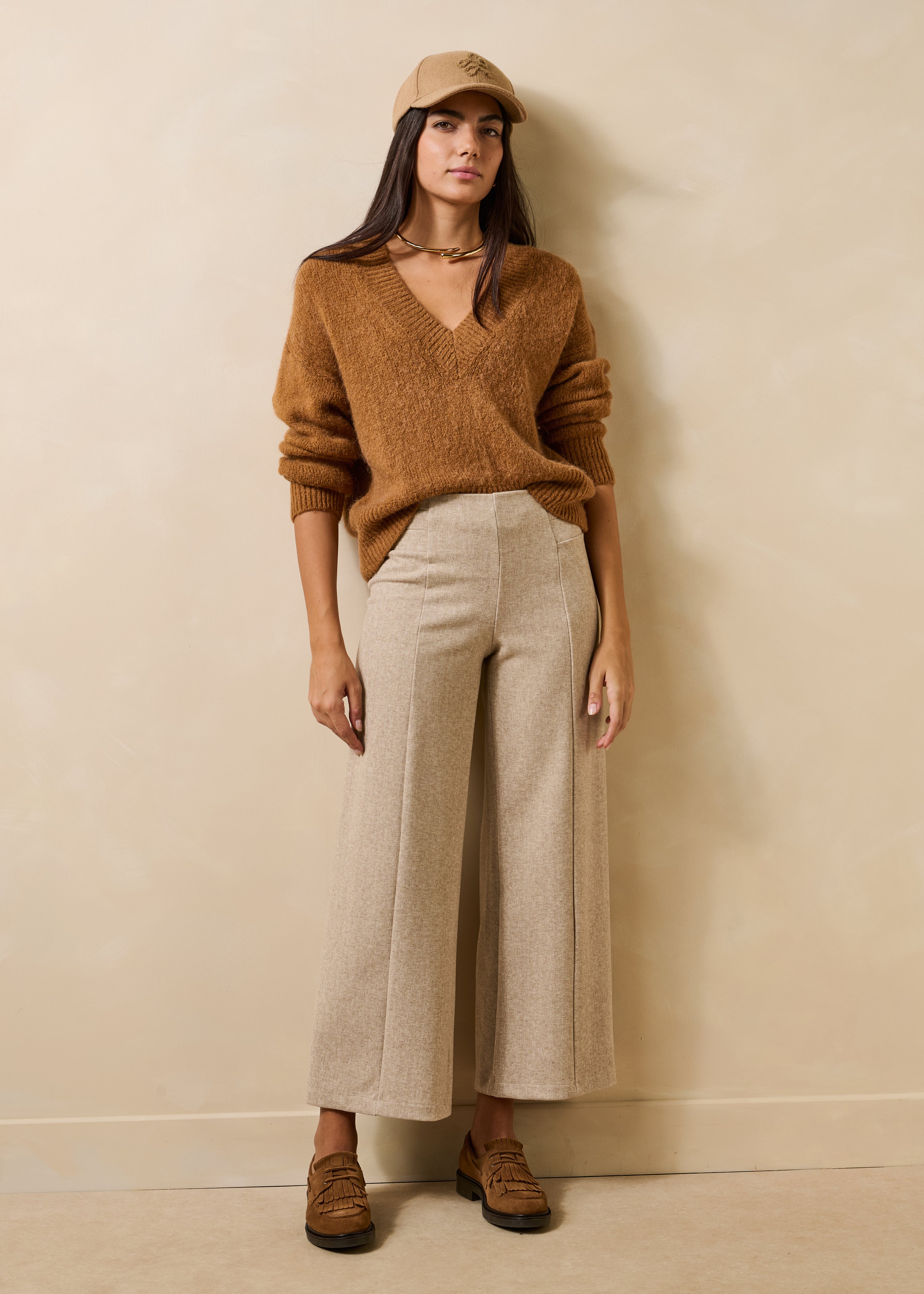 la-f-e-marabout-e-emiora-hose-ecru-cropped-chevron-weites-bein image 1