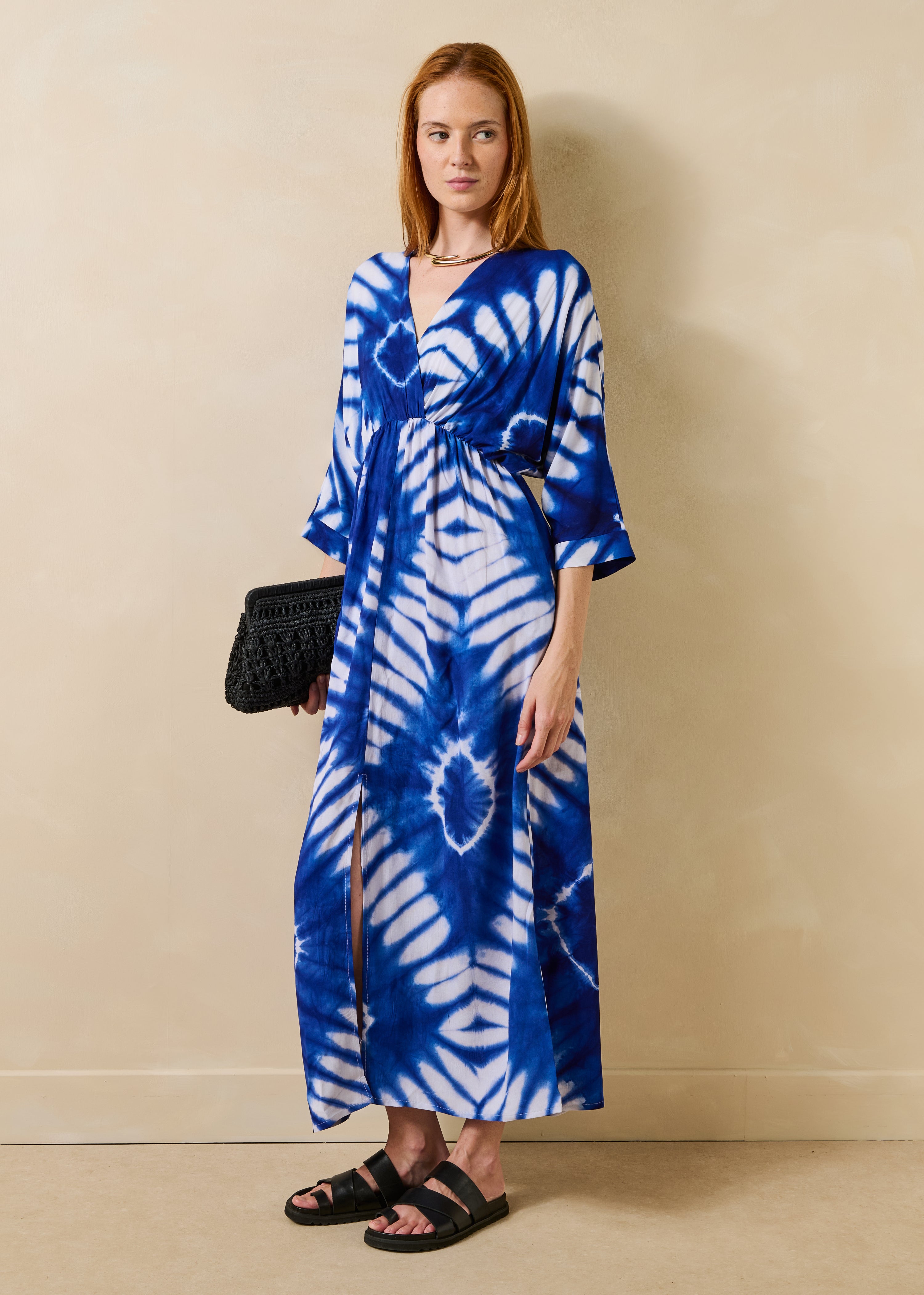 la-f-e-marabout-e-dacre-maxikleid-blau-3-4-arm-gr-40 image 2
