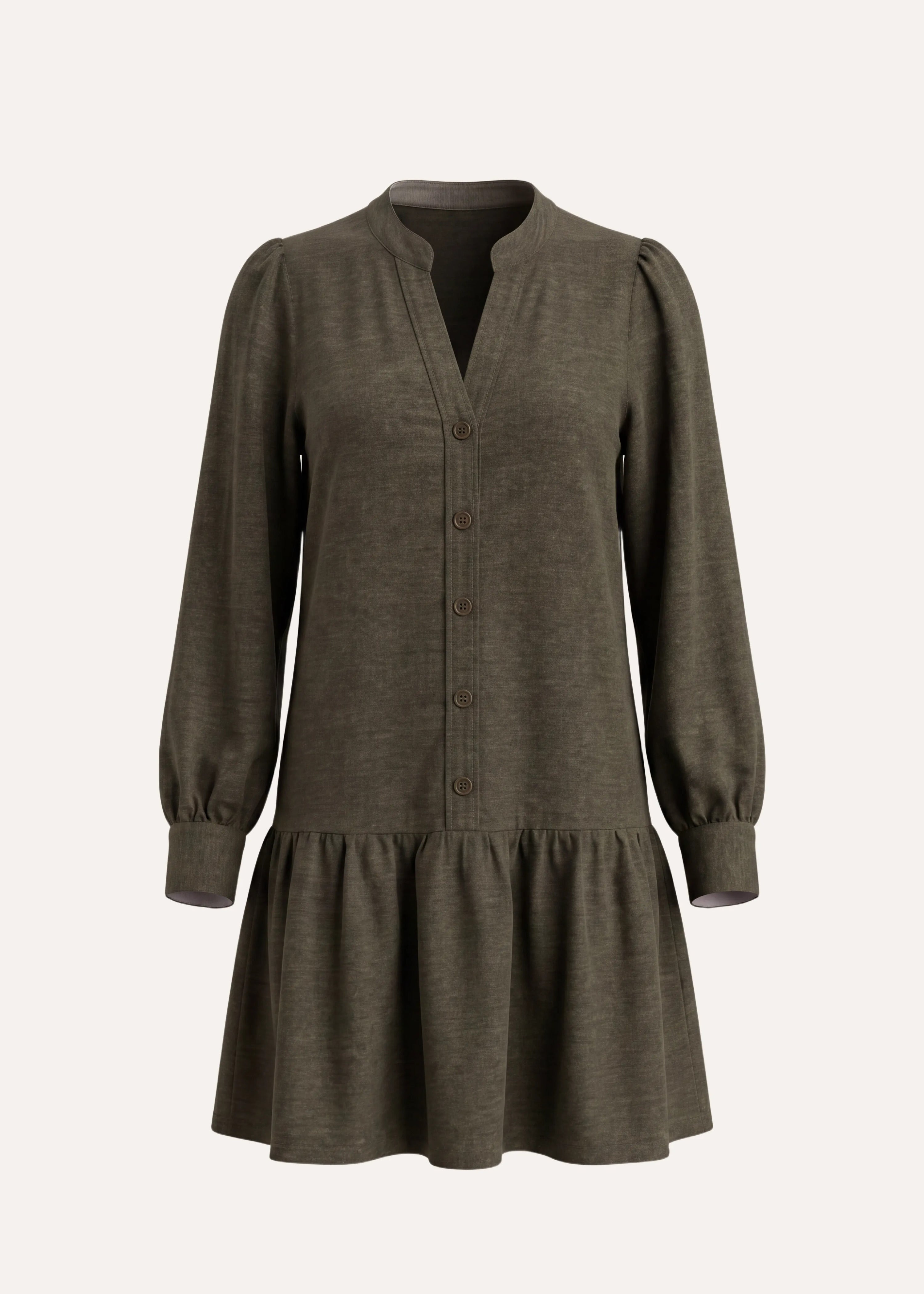 la-f-e-marabout-e-grama-kleid-kurz-khaki-viskose-tunika-kragen image 5