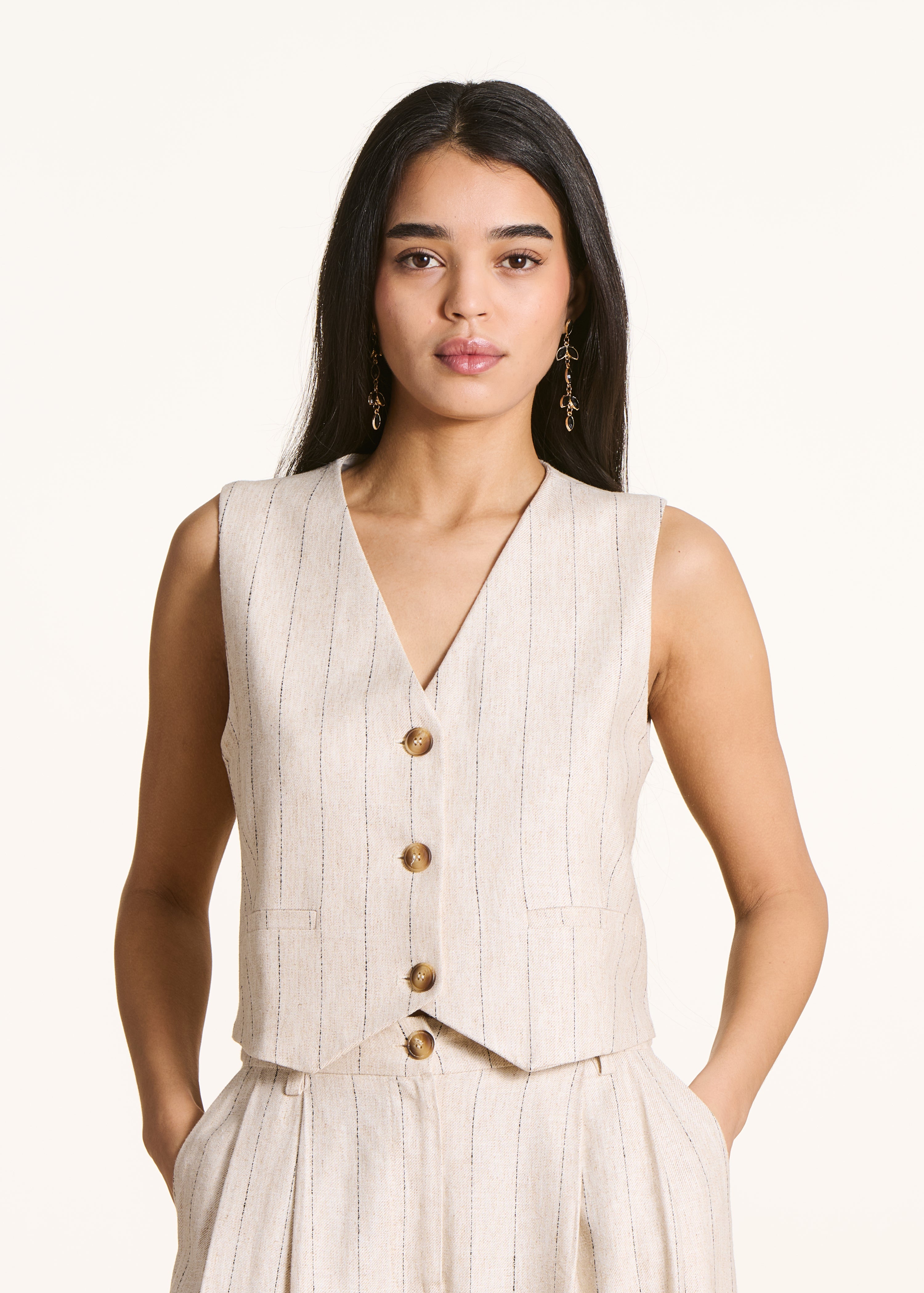 la-f-e-marabout-e-veston-weste-beige-gestreift-leinen-damen image 1