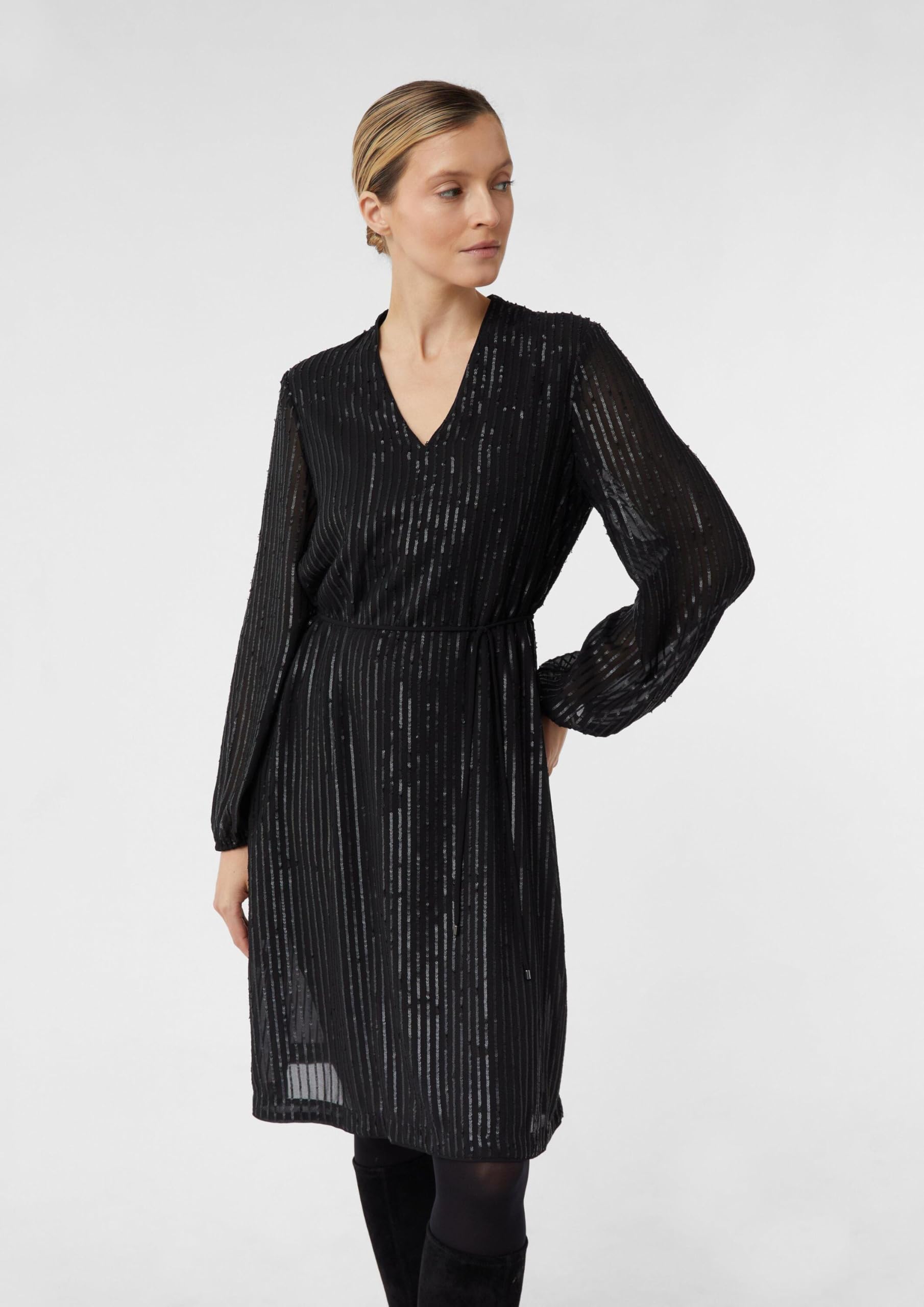 comma-pailletten-kleid-v-ausschnitt-bindeg-rtel-langarm image 5