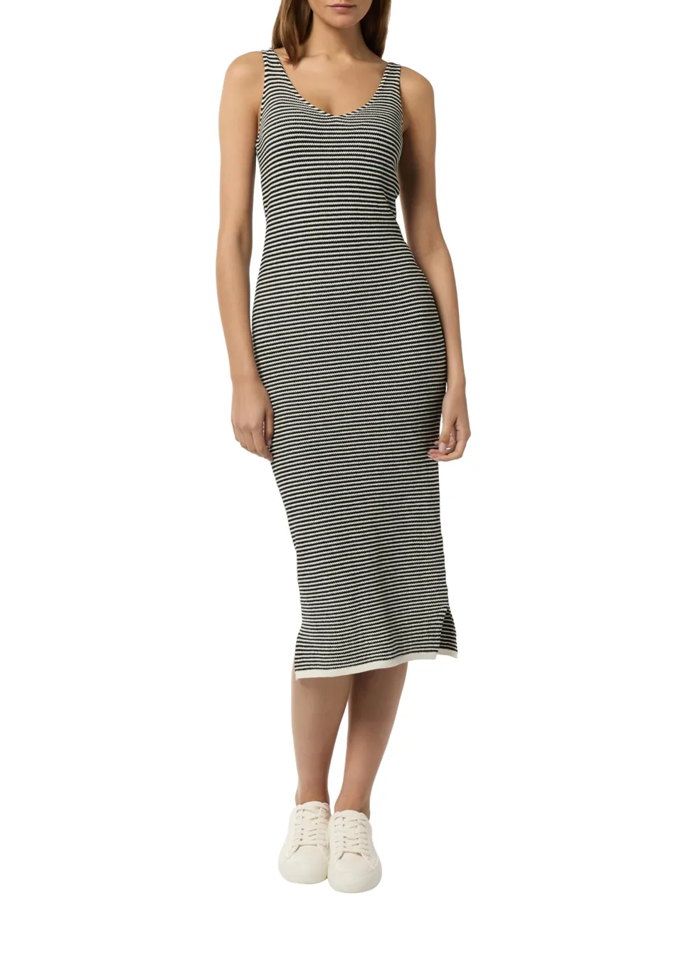 comma-strickkleid-baumwolle-streifen-gr-42-creme-schwarz image 1