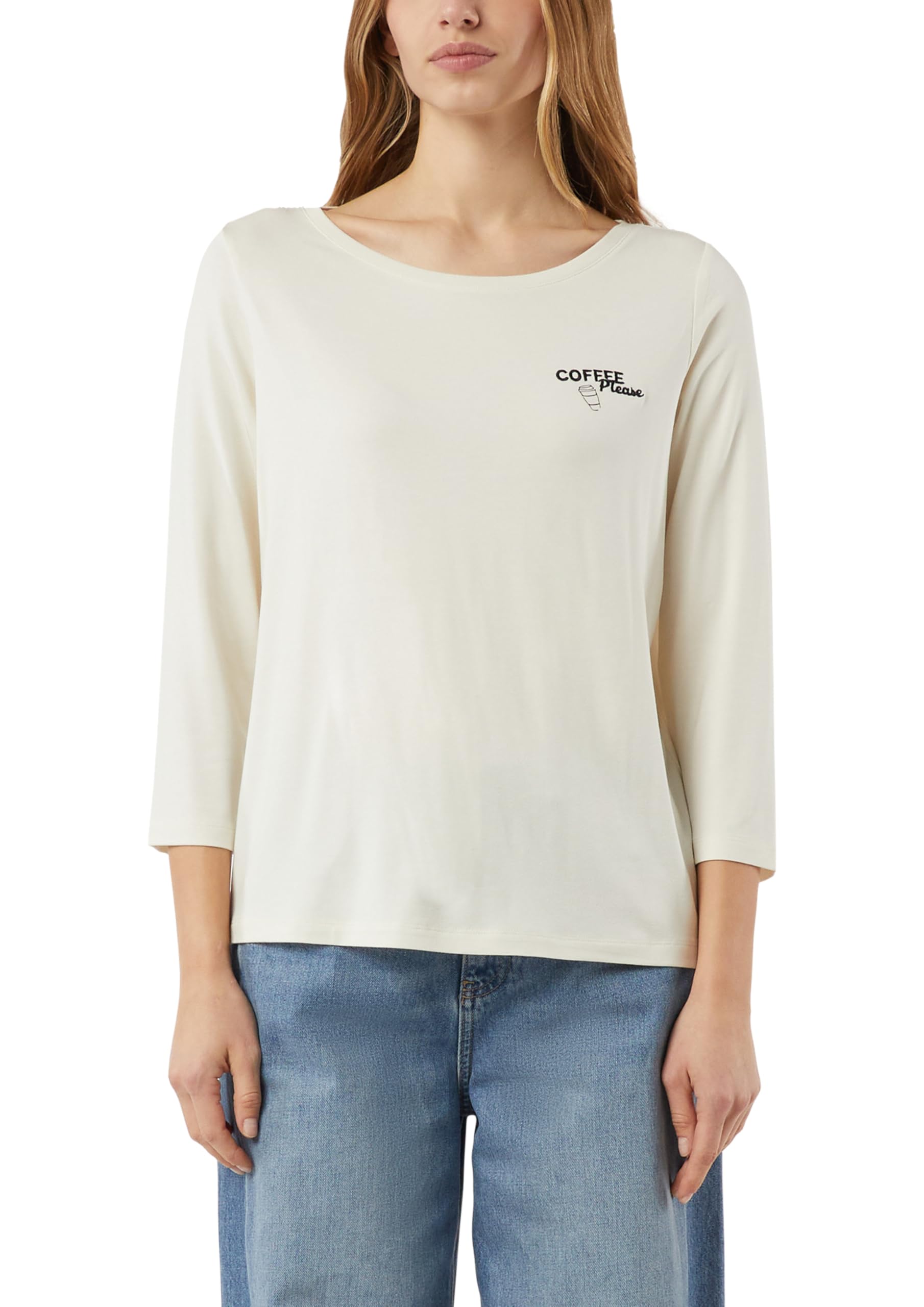 comma-tops-jersey-t-shirt-3-4-arm-gr-36-creme-frontprint image 1