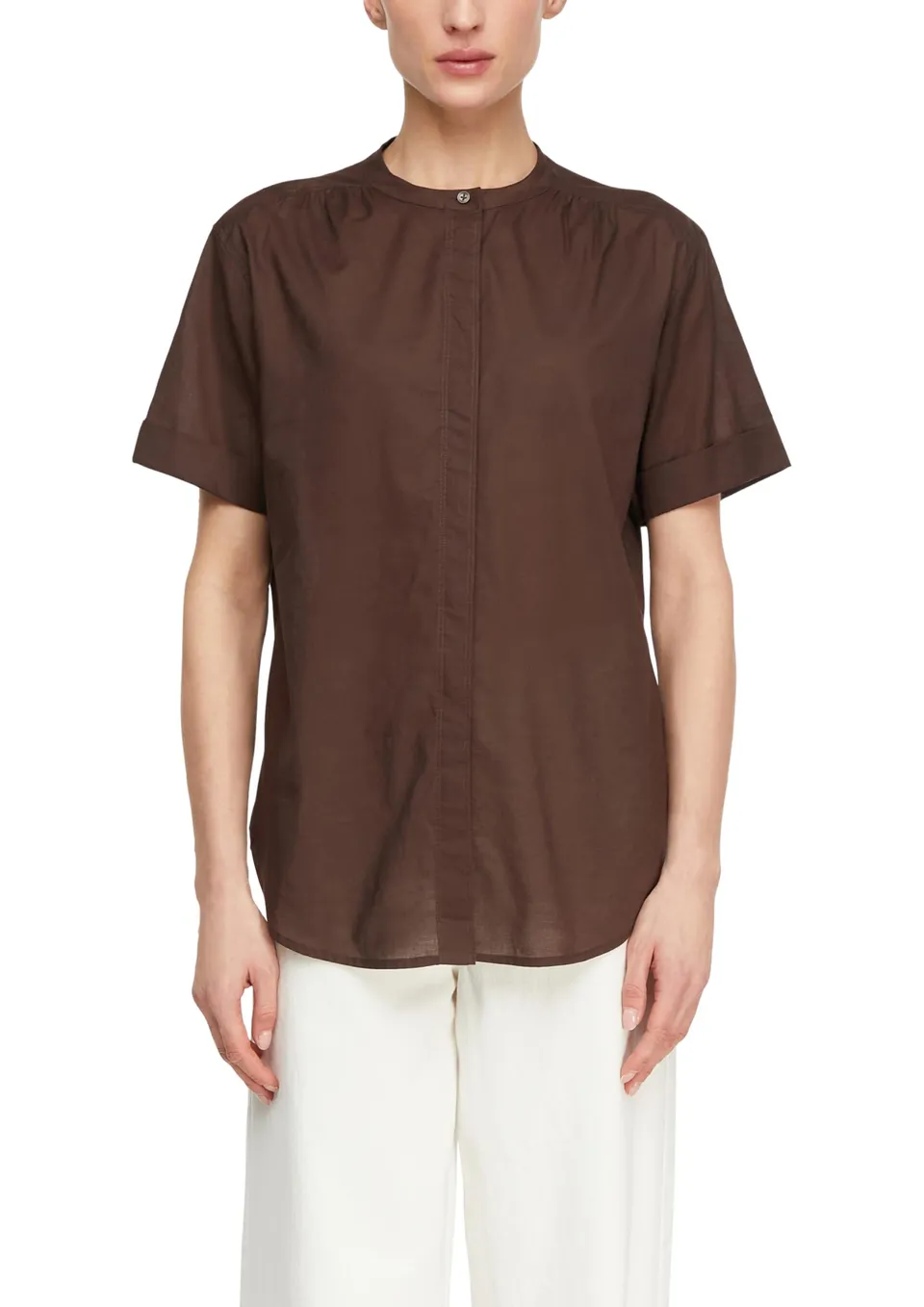 comma-blouses-damen-bluse-kurzarm-stehkragen-baumwolle-2 image 1