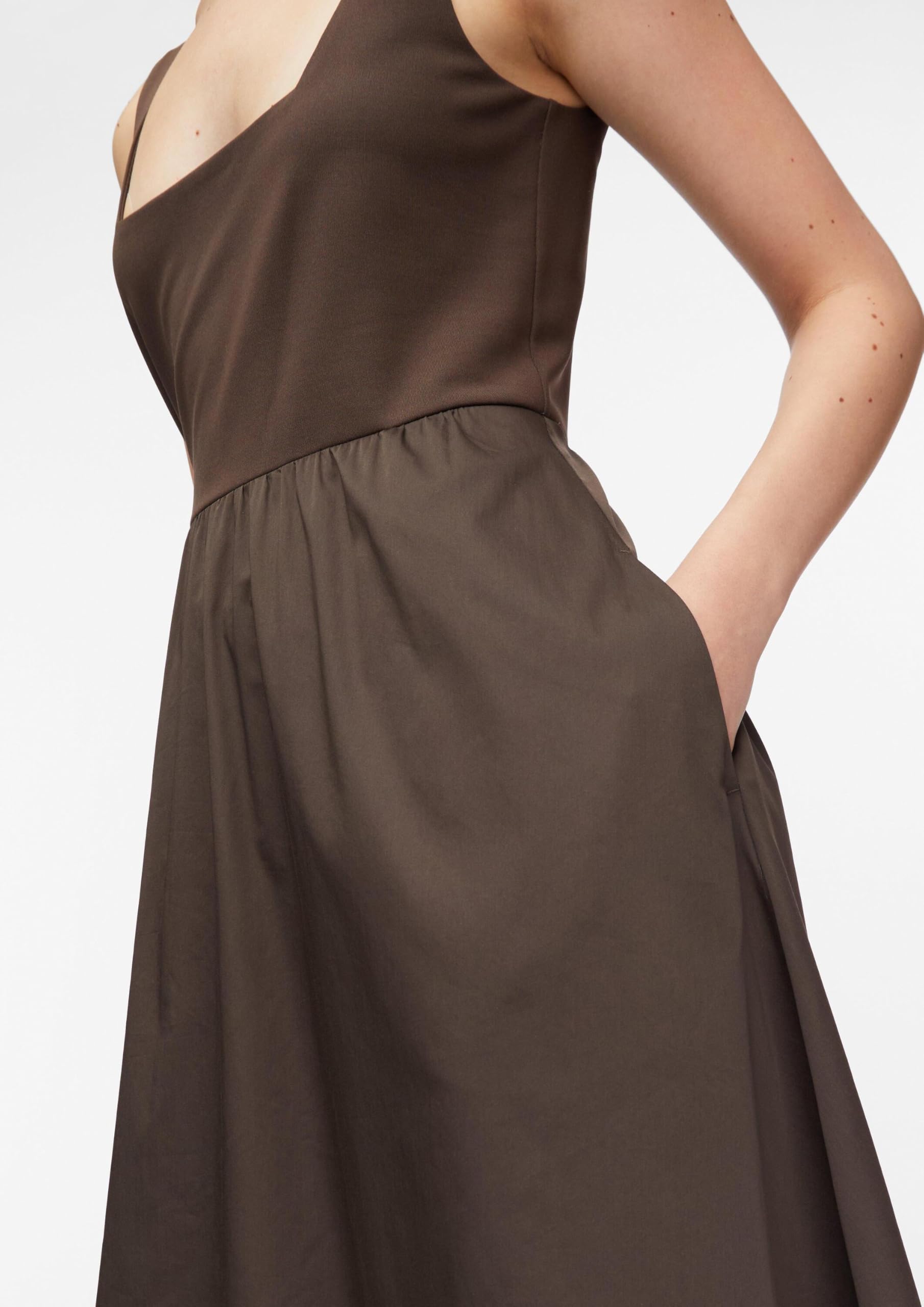comma-jersey-popeline-kleid-gr-36-lang-dunkelbraun-taschen image 4