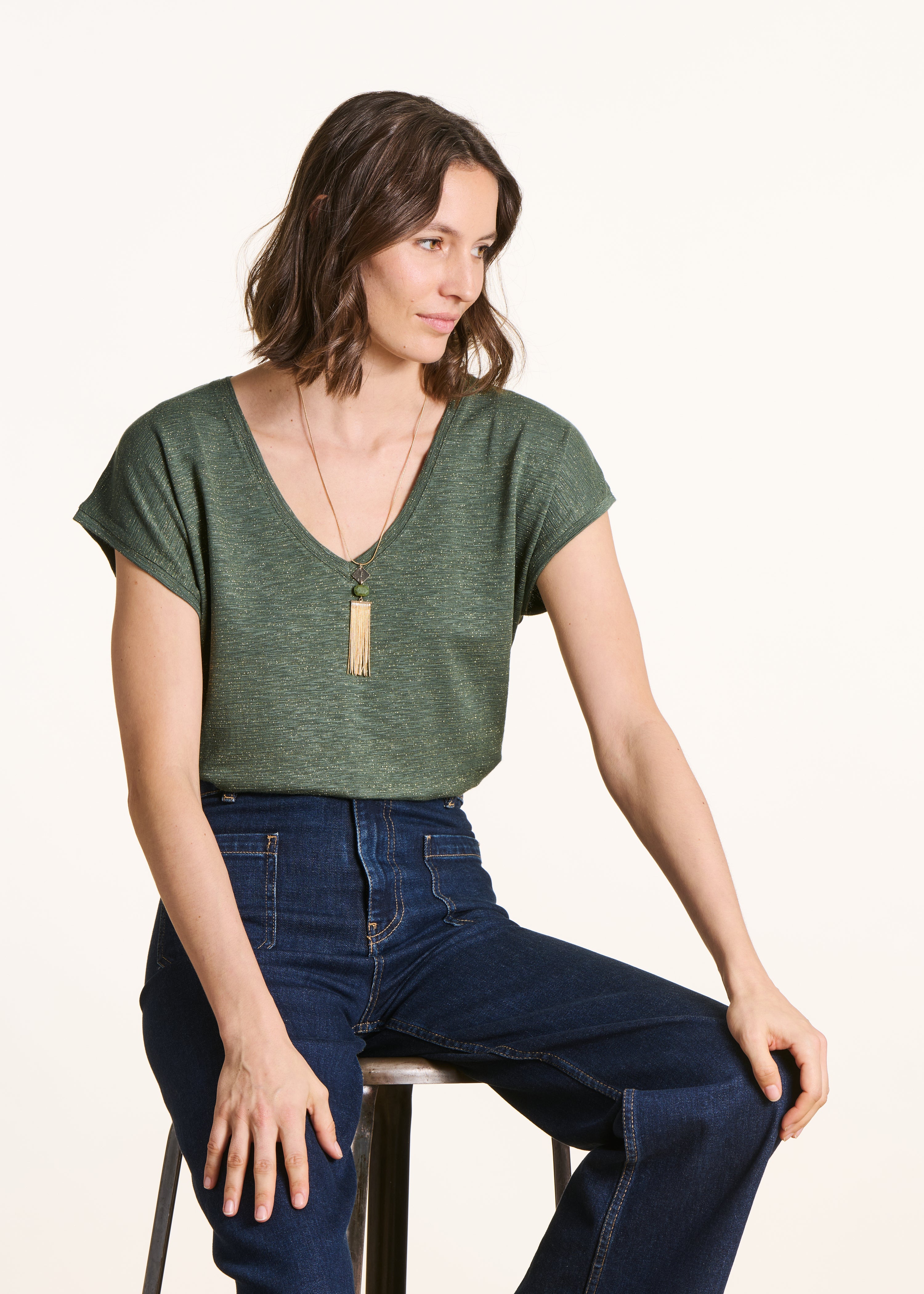 la-f-e-marabout-e-vino-t-shirt-kaki-v-ausschnitt-xs image 1
