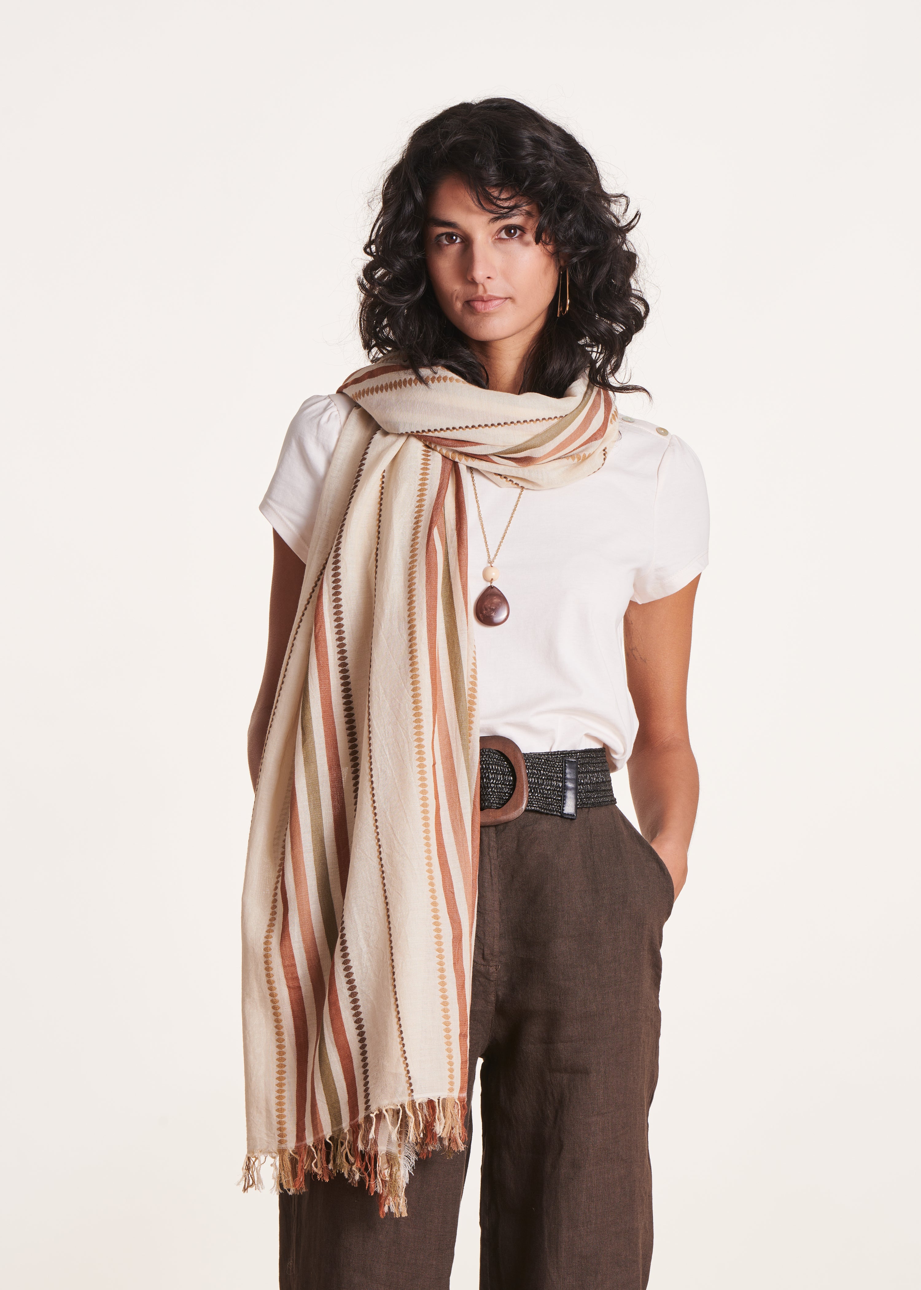 la-f-e-marabout-e-foulard-baumwollschal-beige-tu-feinstreifen image 1