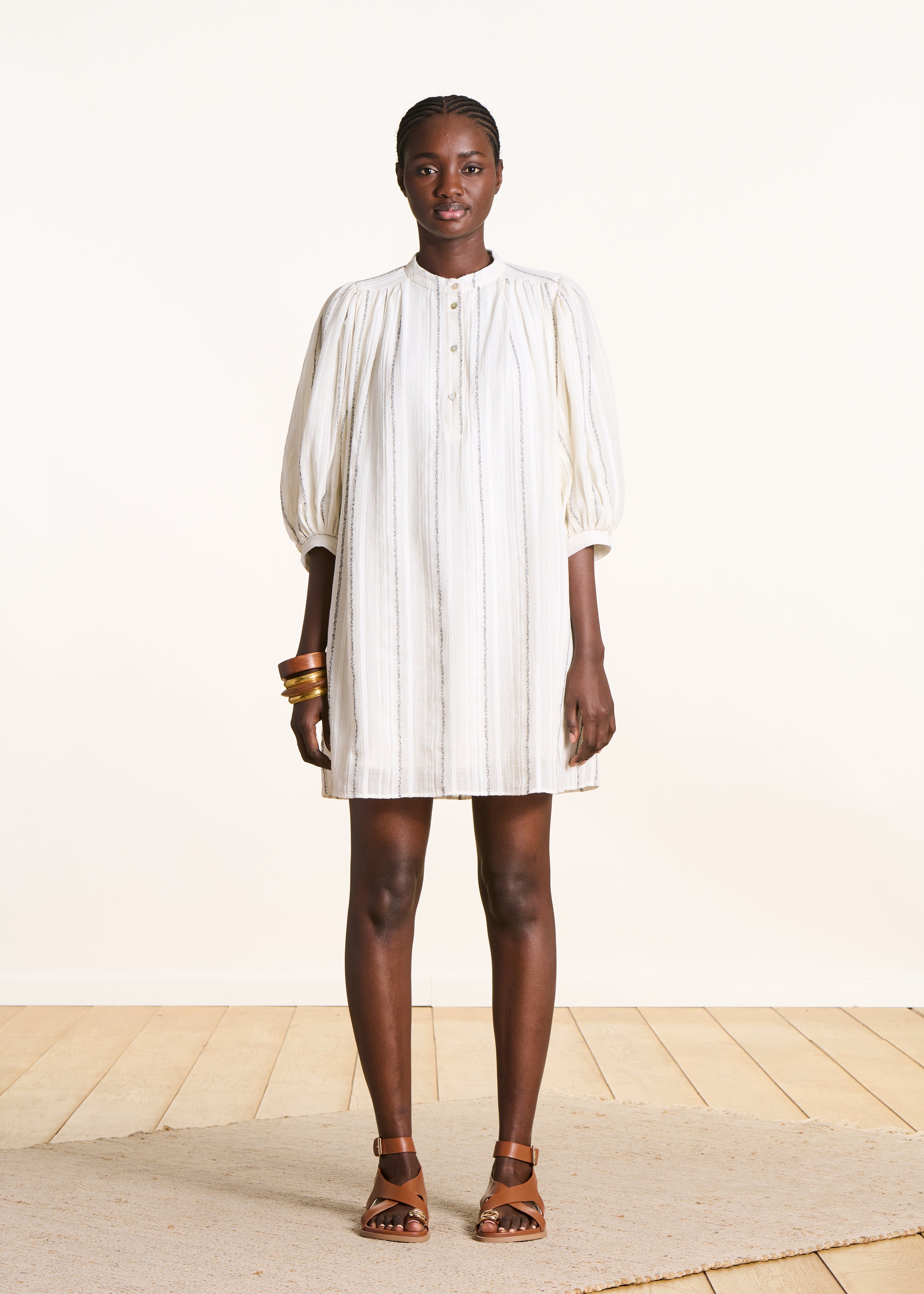 la-f-e-marabout-e-fabiola-kleid-ecru-gestreift-kurz image 1