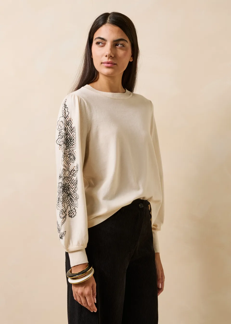 la-f-e-marabout-e-giacomo-pullover-ecru-schwarz-stickerei image 1