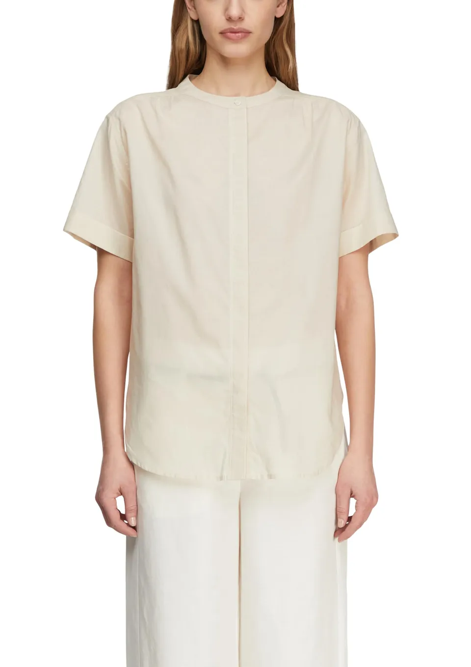 comma-blouses-damen-bluse-kurzarm-stehkragen-baumwolle image 1