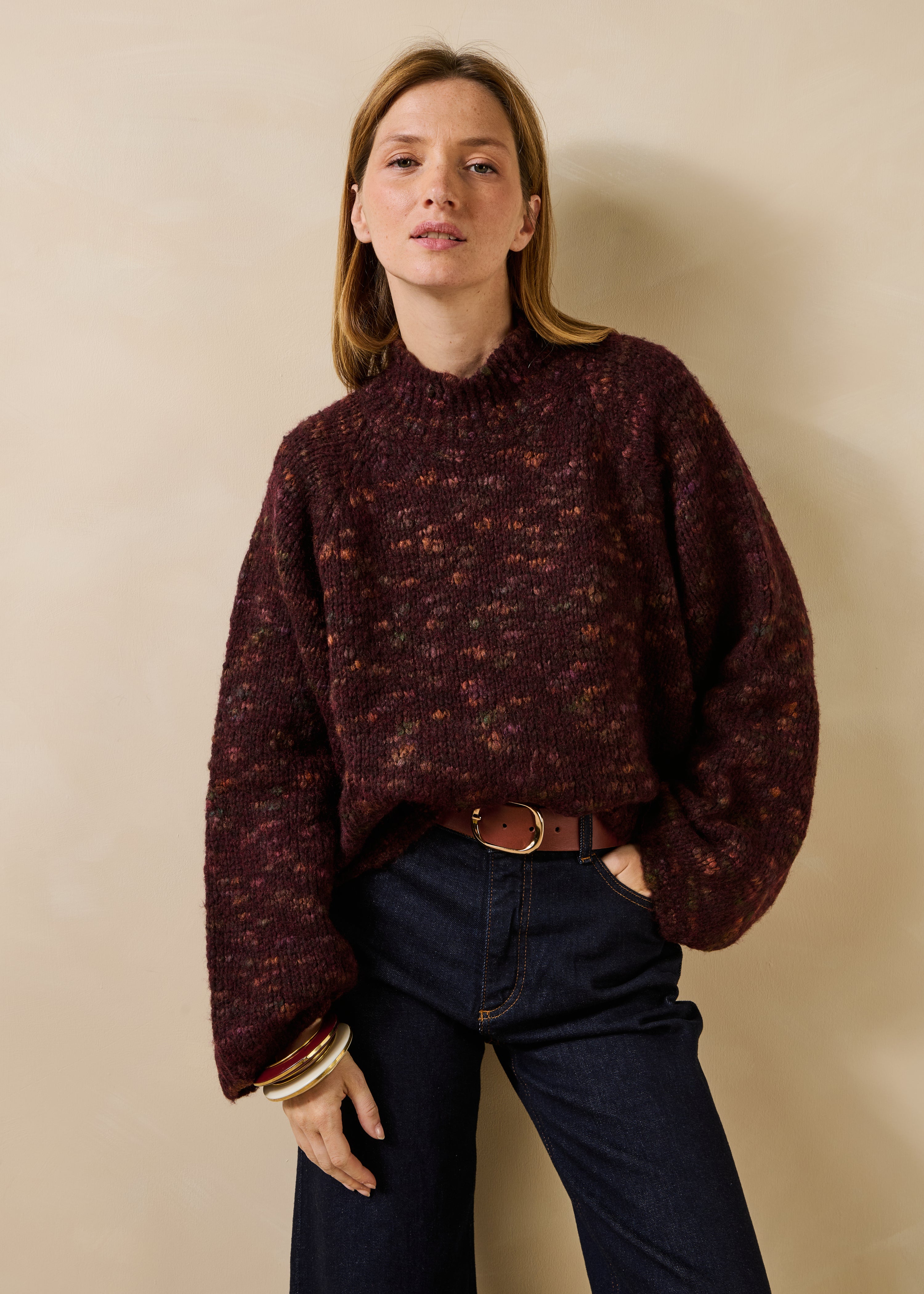 la-f-e-marabout-e-grigio-pullover-bordeaux-oversize-noppe image 2