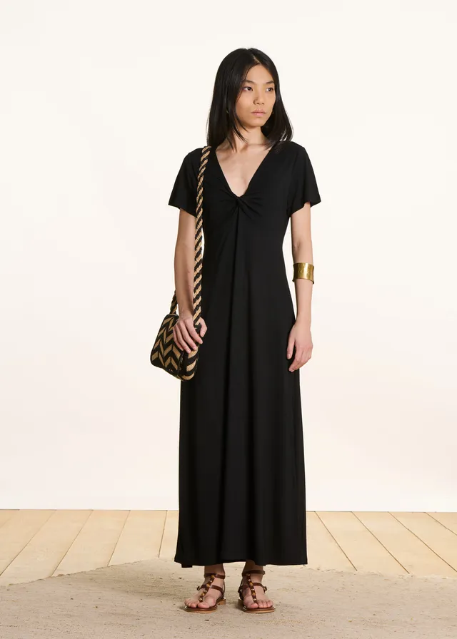 la-f-e-marabout-e-fisca-langes-kleid-schwarz-v-ausschnitt-viskose image 1