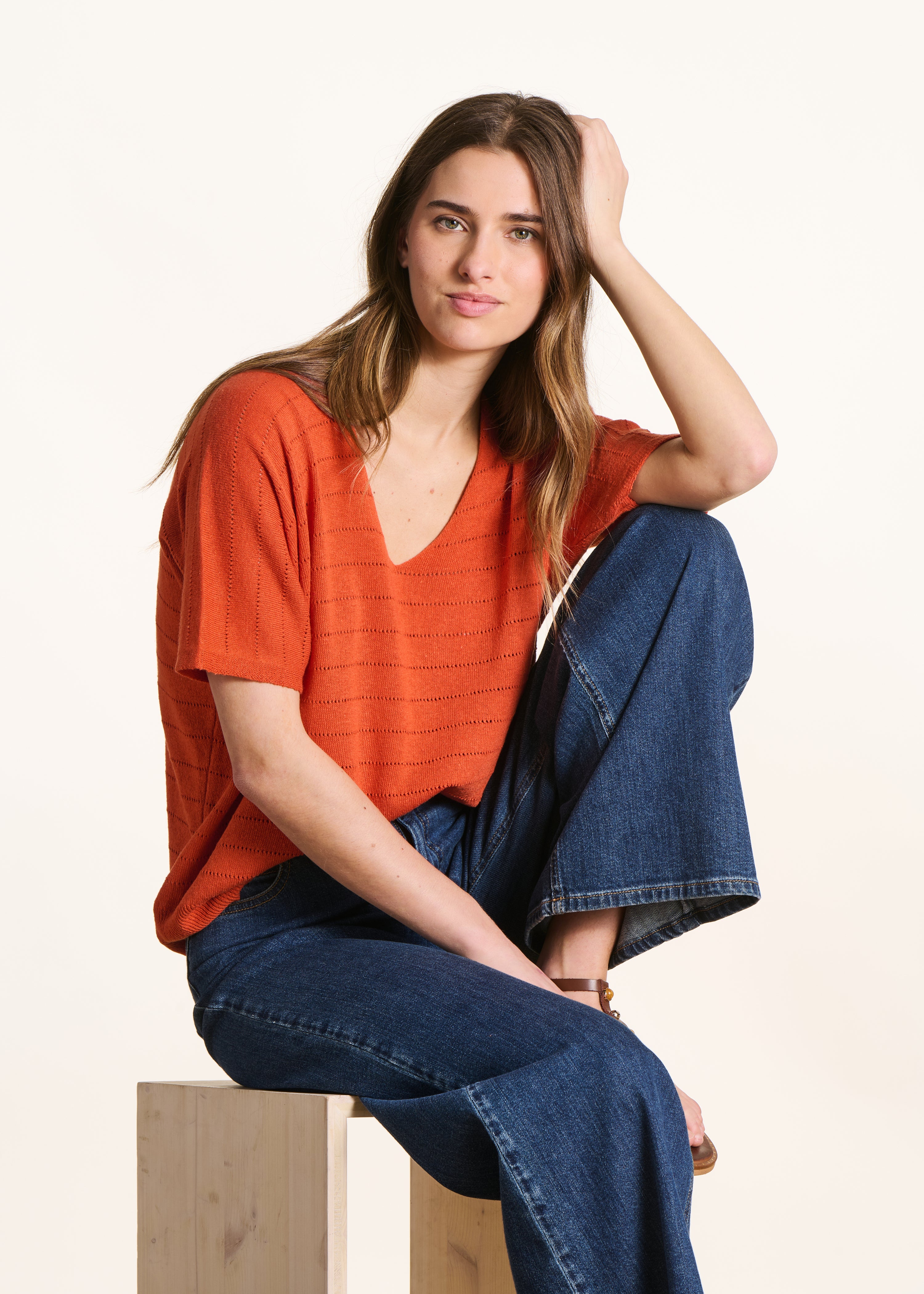 la-f-e-marabout-e-drucila-pullover-orange-ajour-kurz image 2