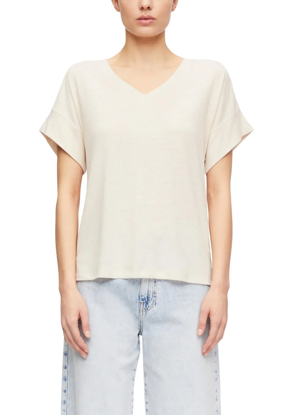 comma-leinenmix-t-shirt-v-ausschnitt-creme image 1