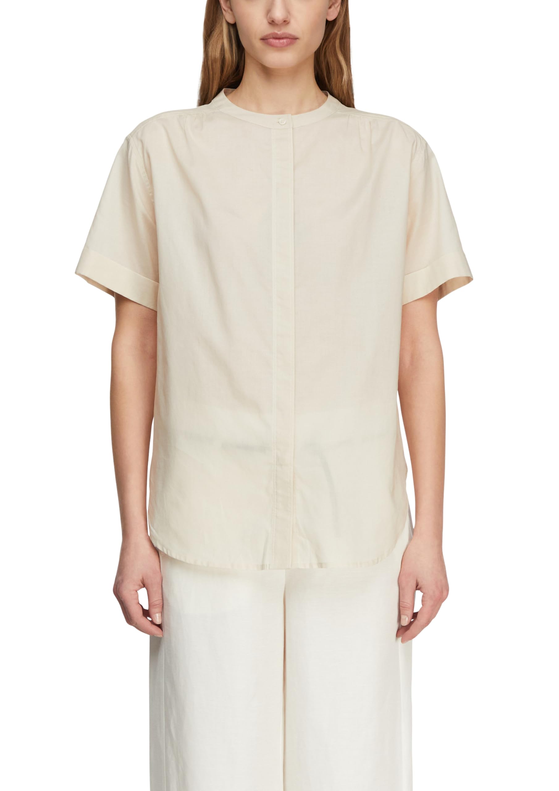 comma-blouses-damen-bluse-kurzarm-stehkragen-baumwolle image 1