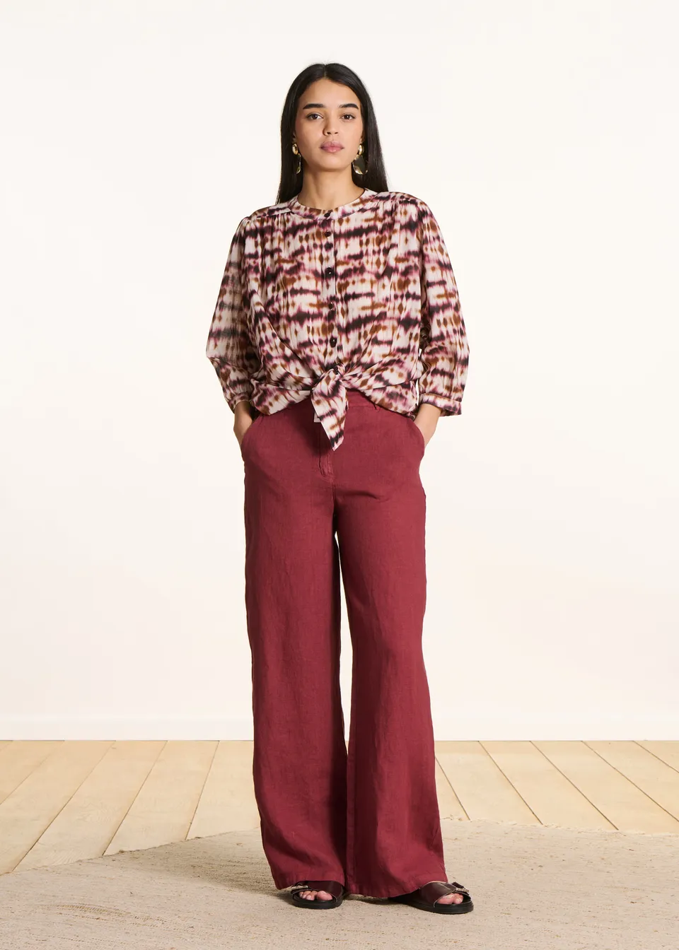 la-f-e-marabout-e-blandin-hose-bordeaux-leinen-weit image 1