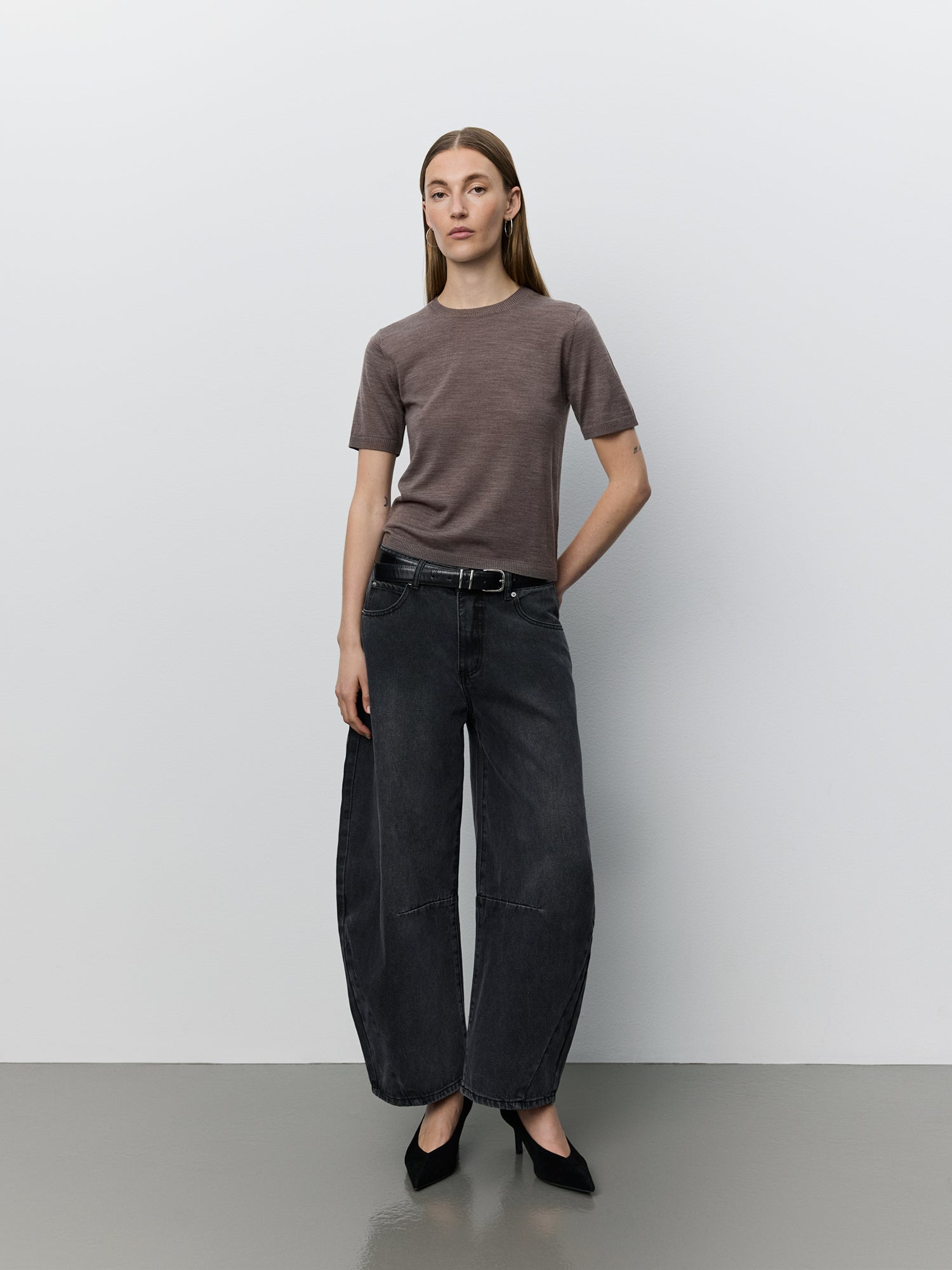 sofie-schnoor-women-sorellasw-strickbluse-merino-brown-melange-kurzarm image 2