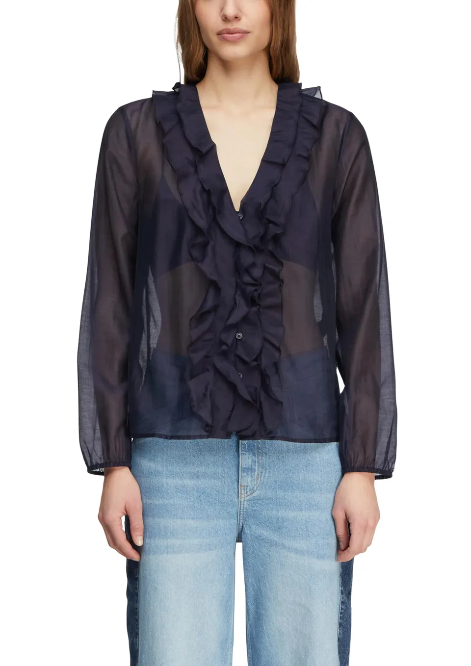 comma-bluse-lyocell-volants-damen-gr-40-navy image 1