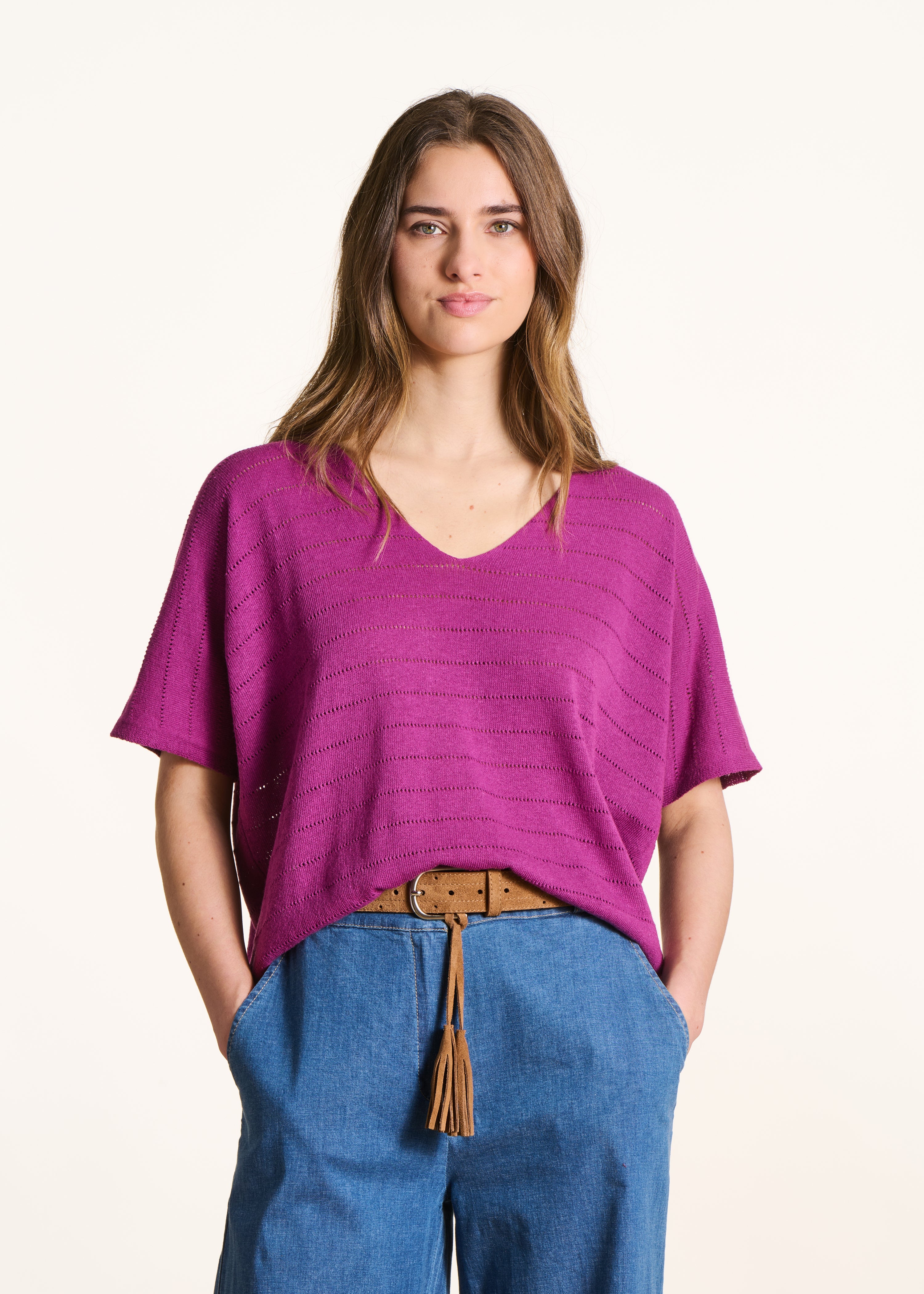 la-f-e-marabout-e-pullover-violett-oversize-kurzarm image 1