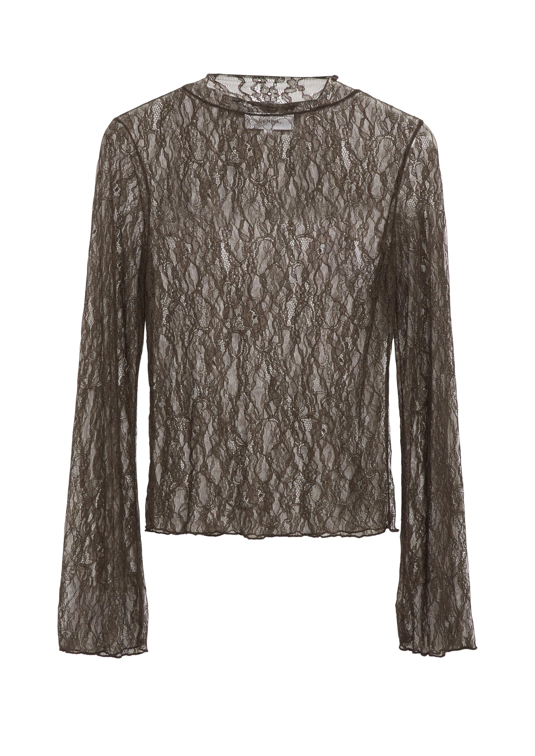 comma-langarm-shirt-slim-fit-rollkragen-dunkelbraun-spitze image 3