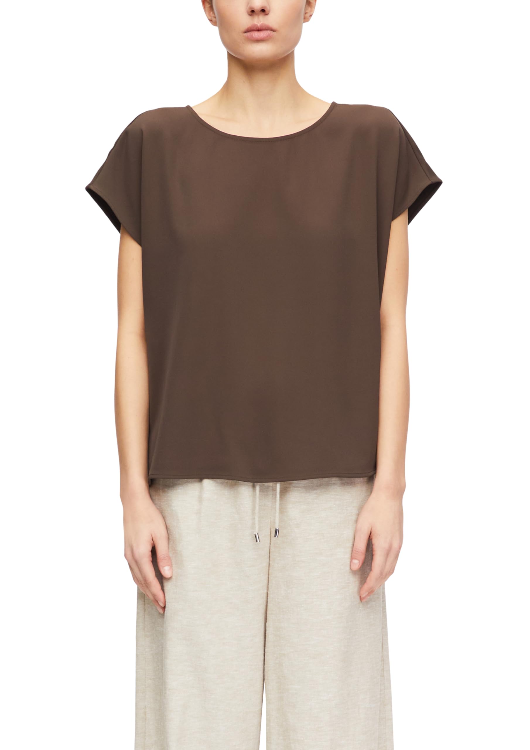 comma-blouses-bluse-kurzarm-rundhals-dunkelbraun-44 image 1