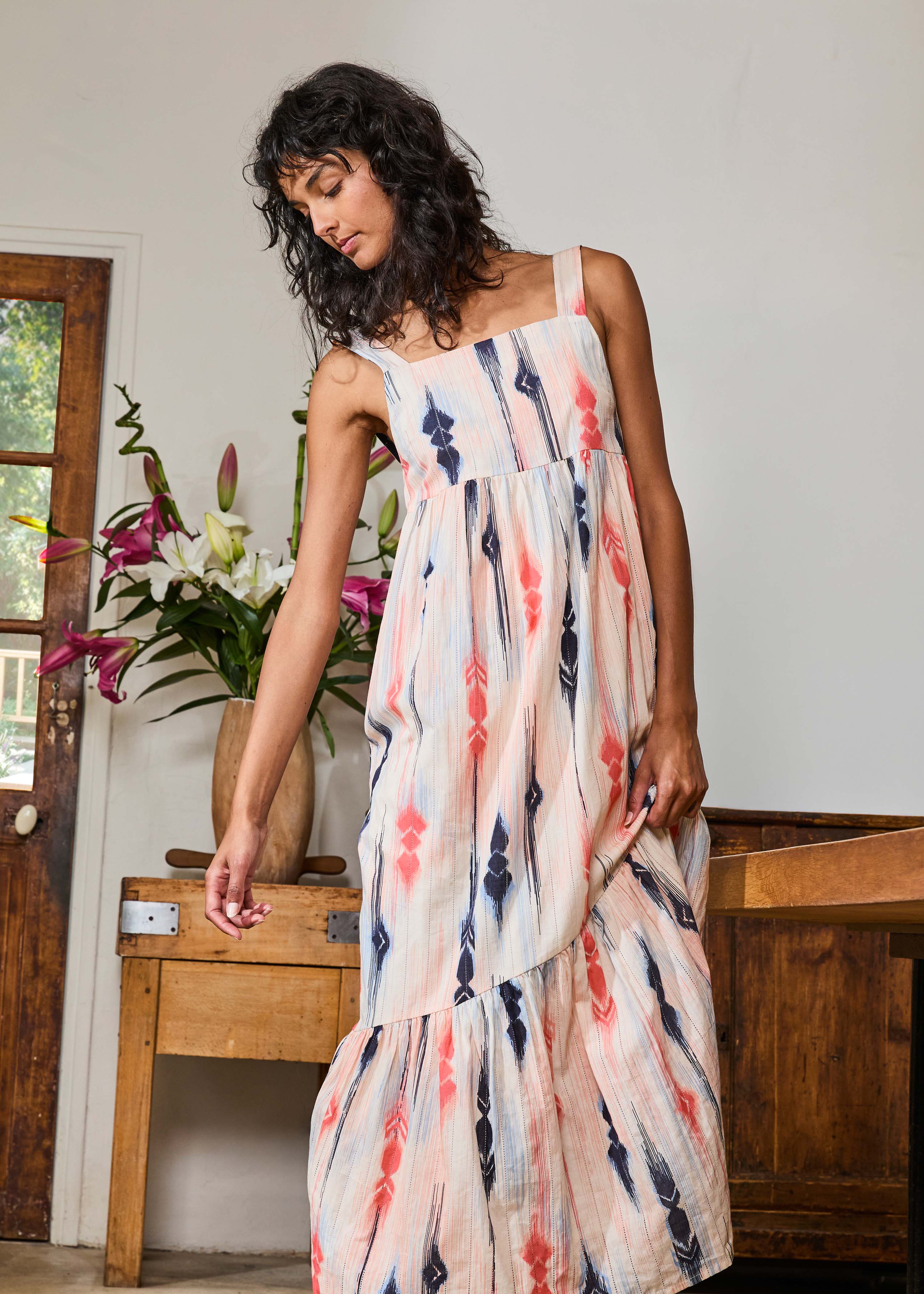 la-f-e-marabout-e-maxikleid-gemustert-rosa-blau-lang image 1