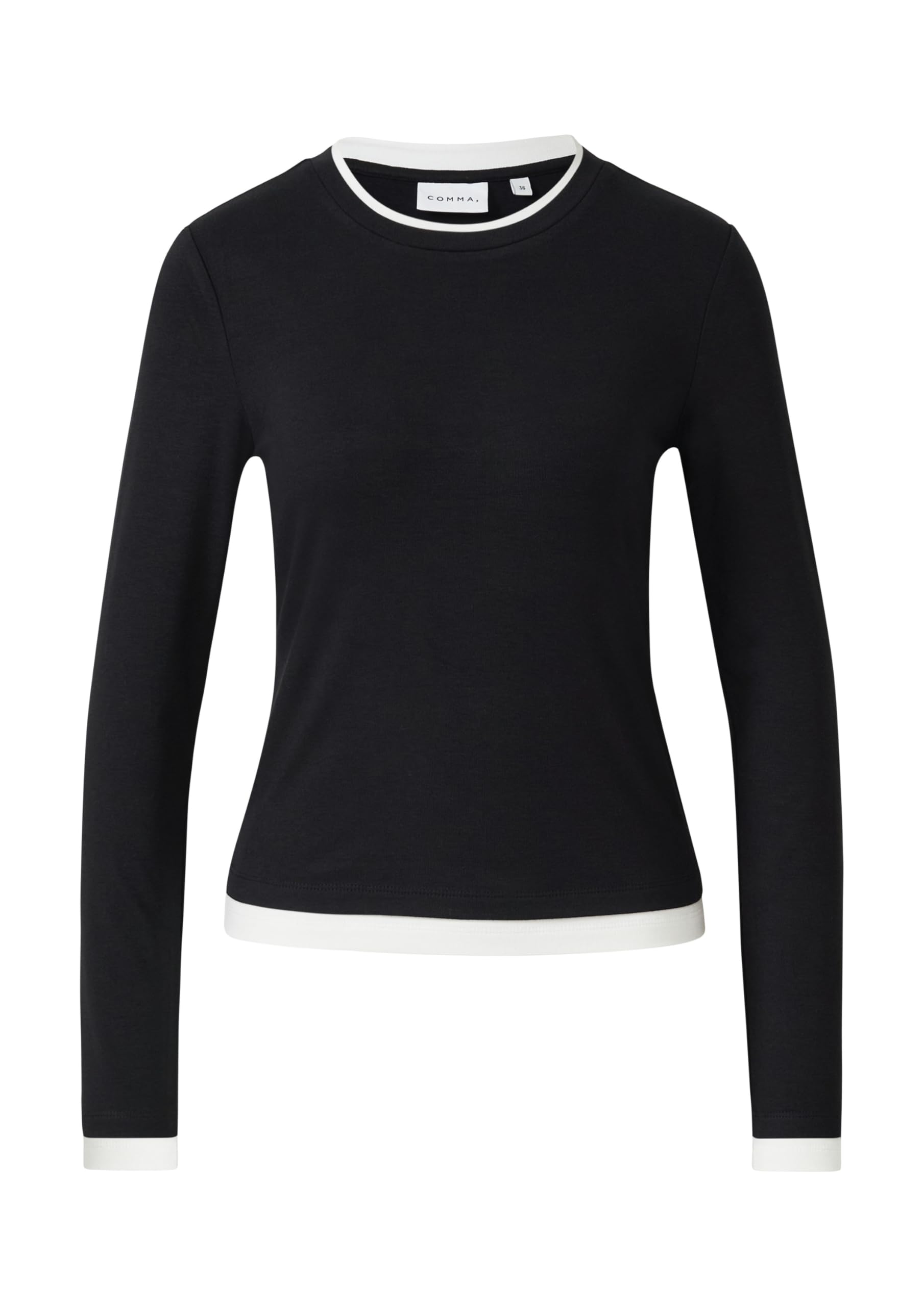 comma-langarm-shirt-viskose-rundhals-grey-black-slim-fit image 3