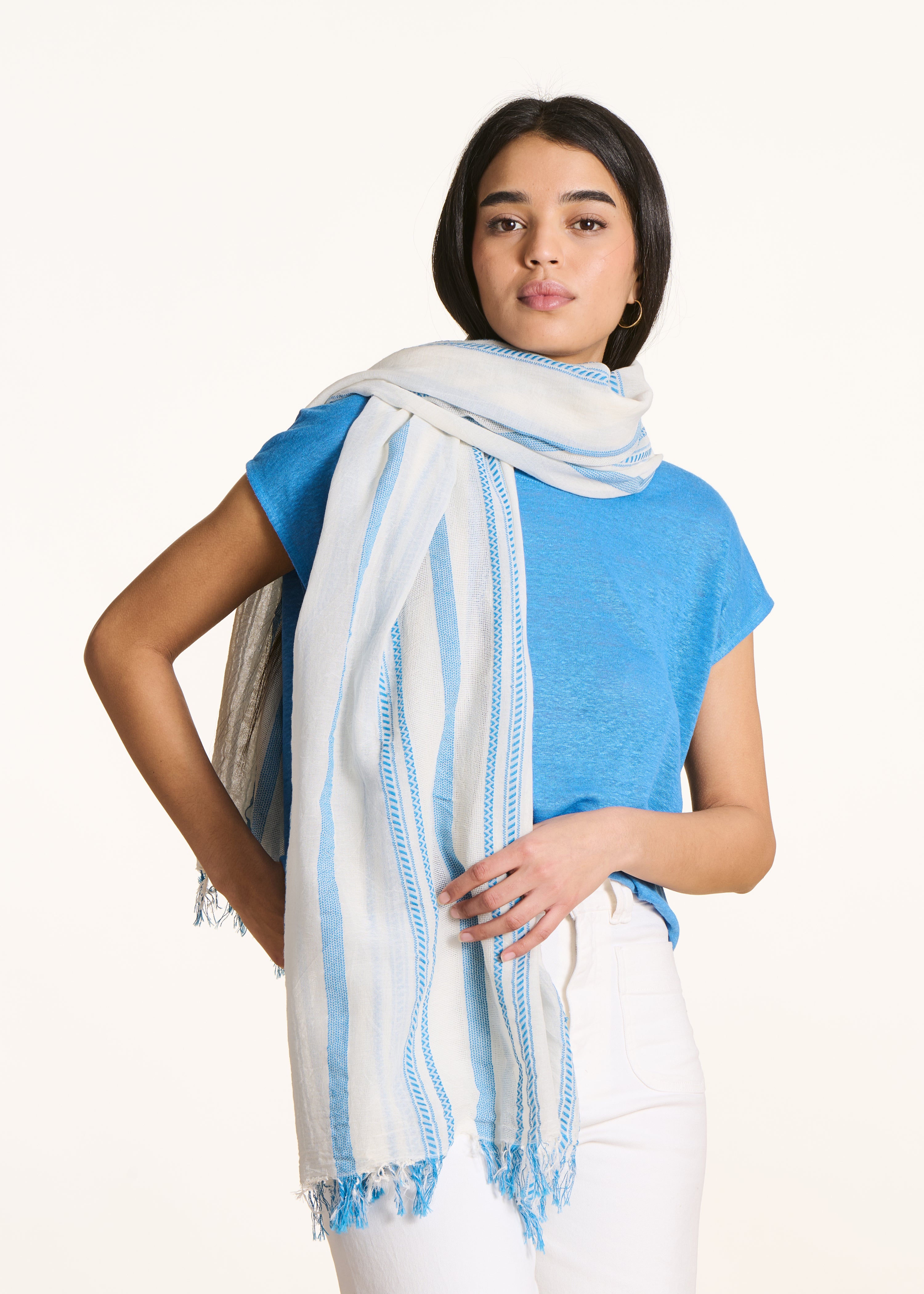 la-f-e-marabout-e-felide-baumwollschal-blau-streifen image 1