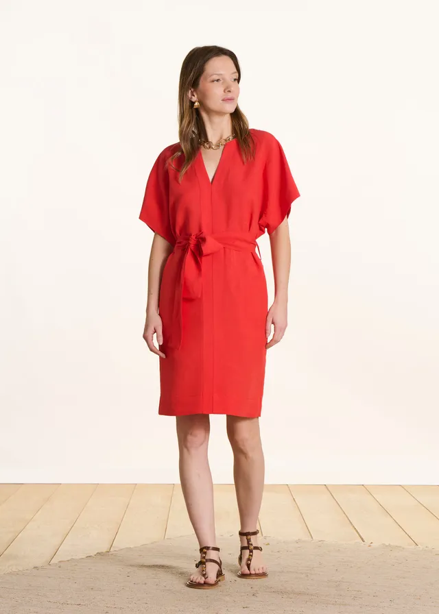 la-f-e-marabout-e-felia-kleid-rot-kurz-viskose-leinen image 1