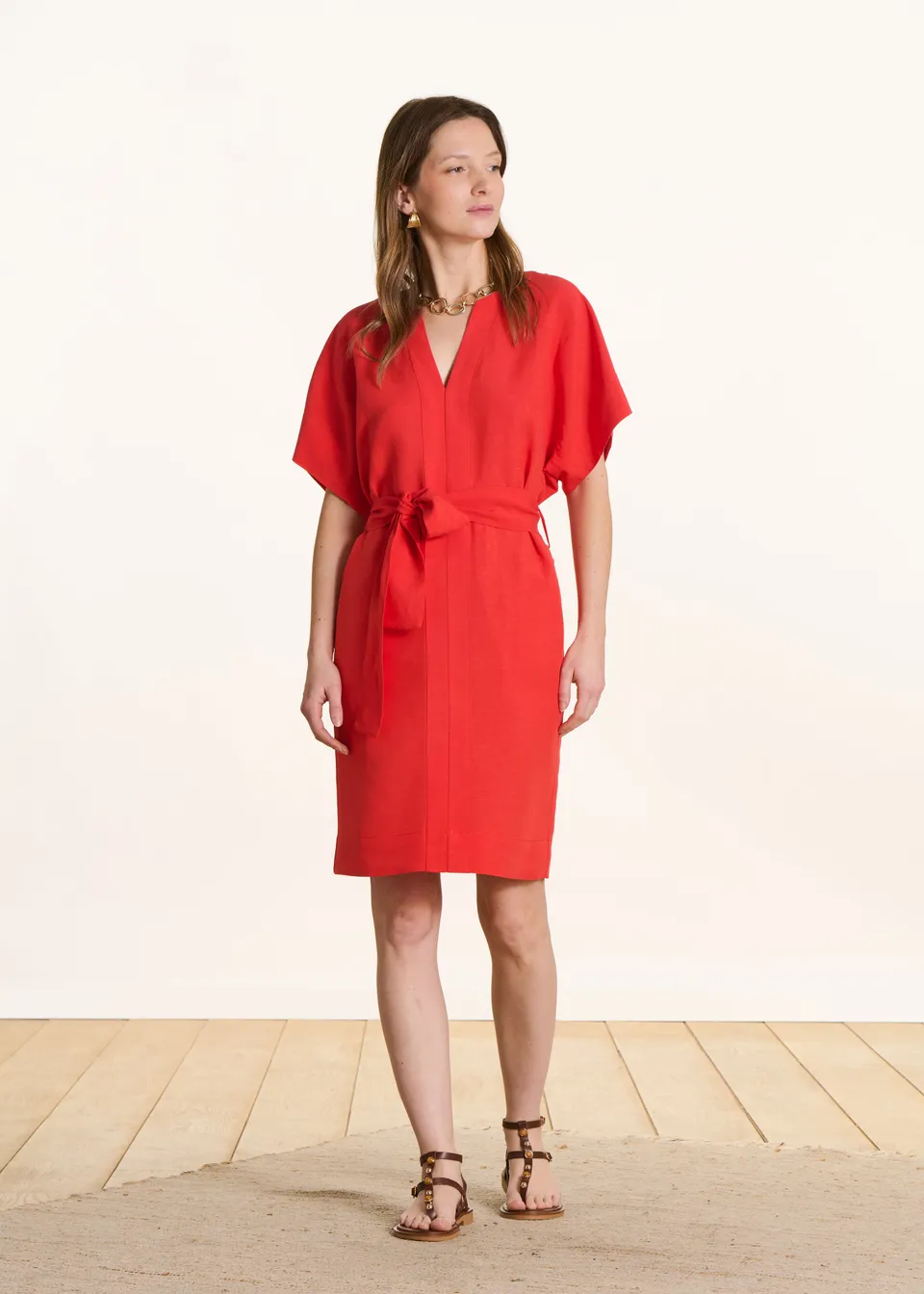 la-f-e-marabout-e-felia-kleid-rot-kurz-viskose-leinen image 1