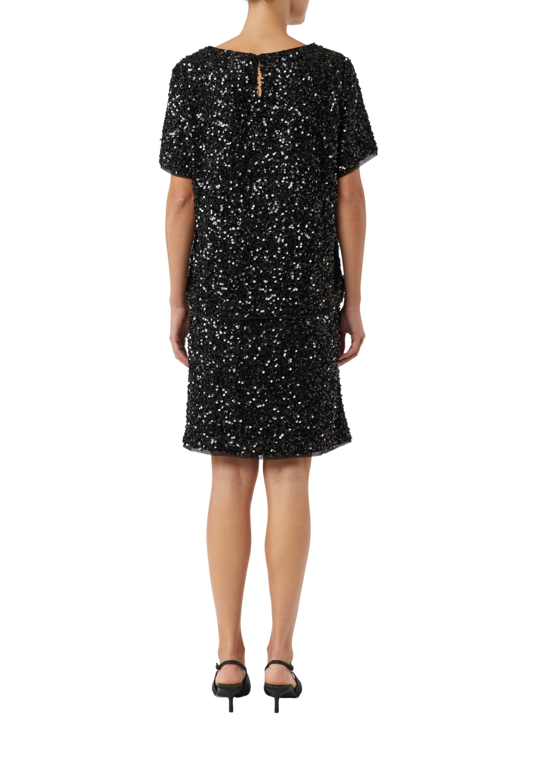 comma-bluse-kurzarm-pailletten-schwarz-blusenshirt image 2