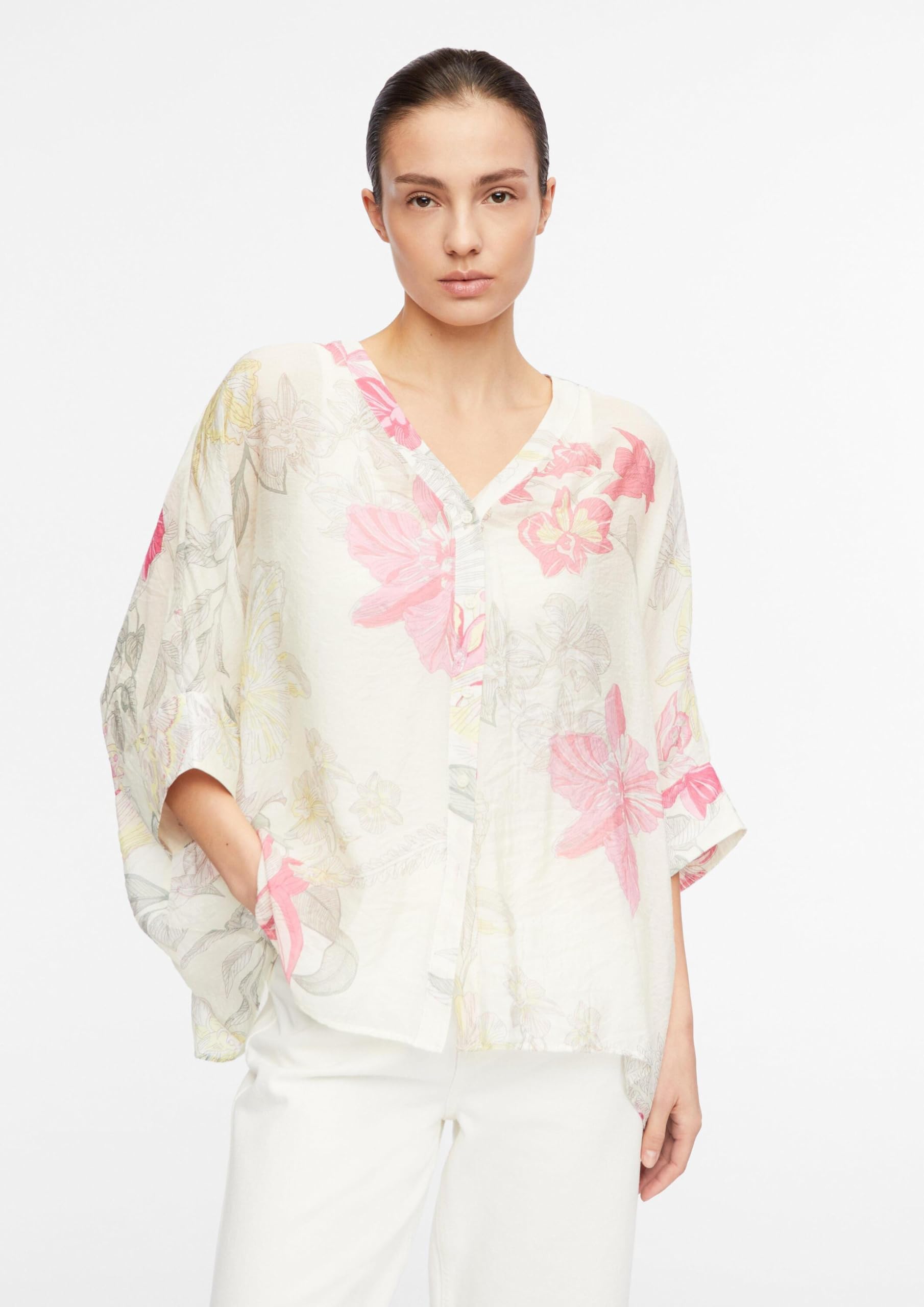 comma-poncho-bluse-chiffon-bluse-xl-beige-allover image 4