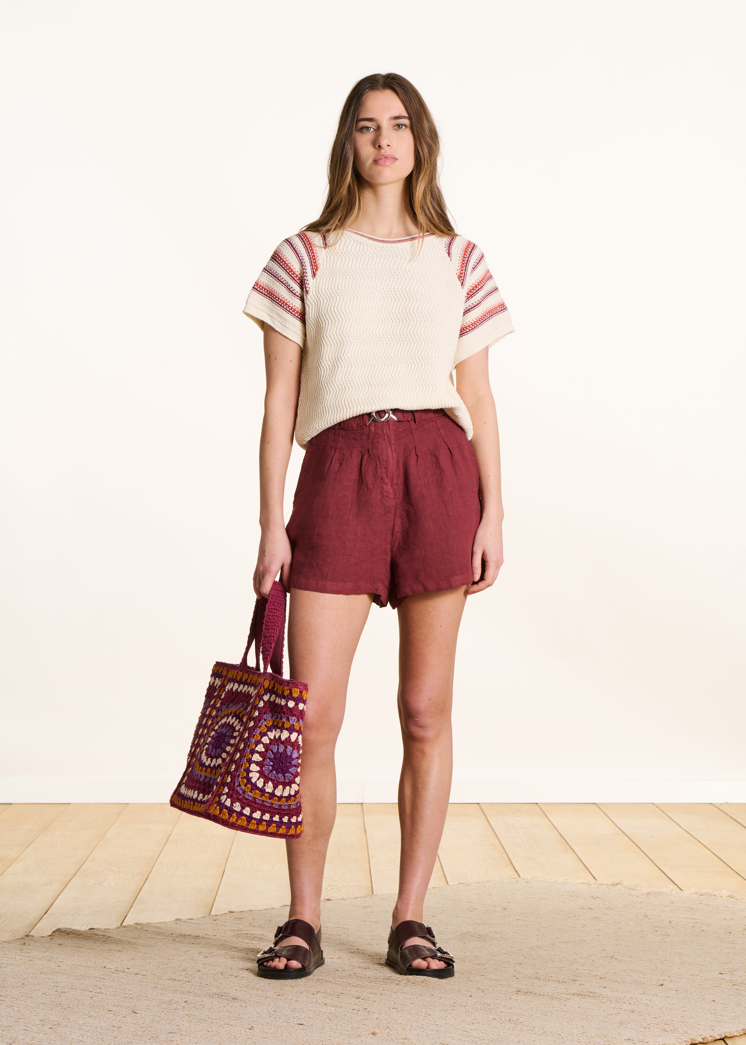 la-f-e-marabout-e-pullover-ecru-kurzarm-gestreift-baumwolle image 2