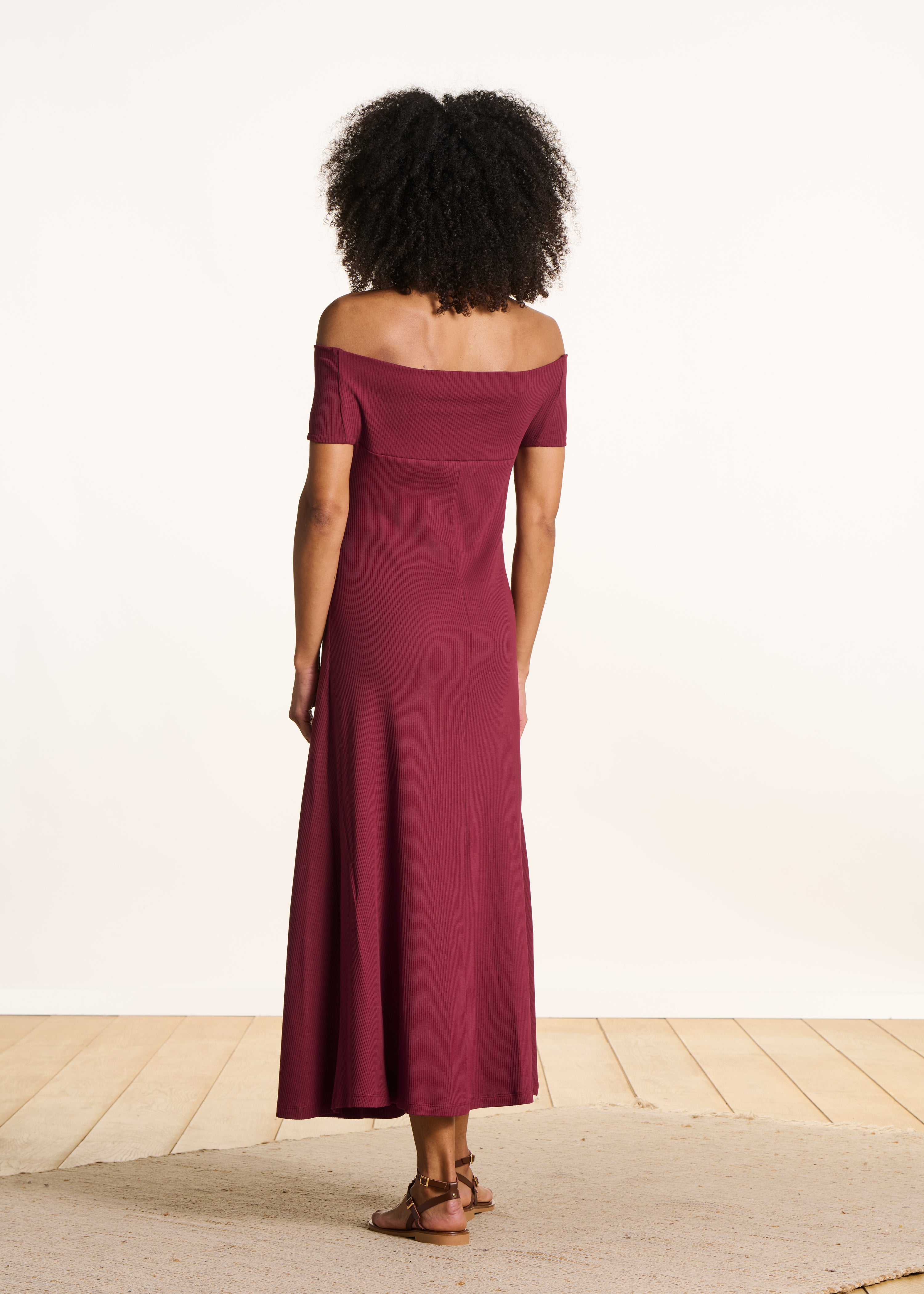 la-f-e-marabout-e-faon-kleid-bordeaux-bardot-midi-xs-xl image 3