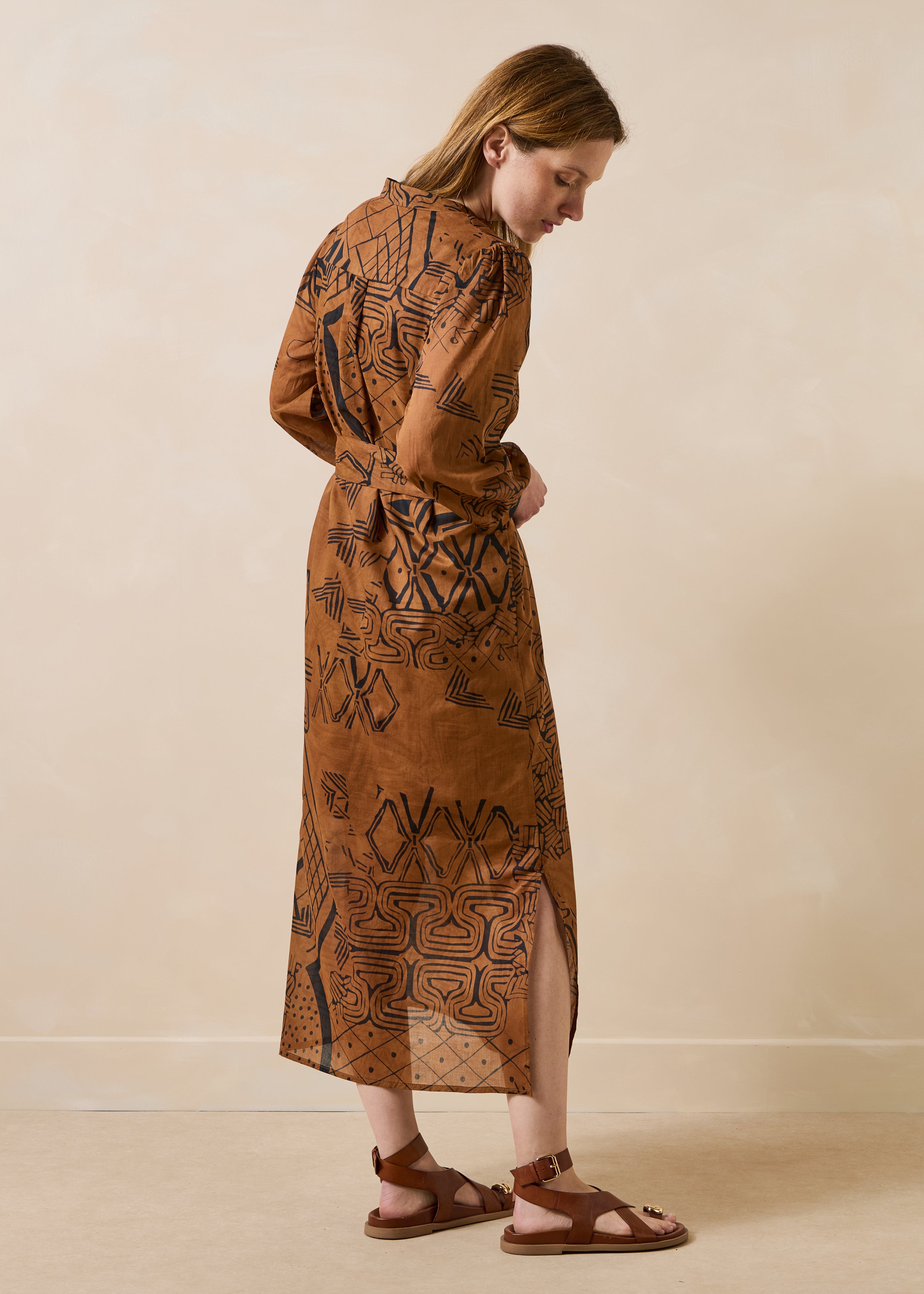 la-f-e-marabout-e-midikleid-braun-print-gr-34 image 3