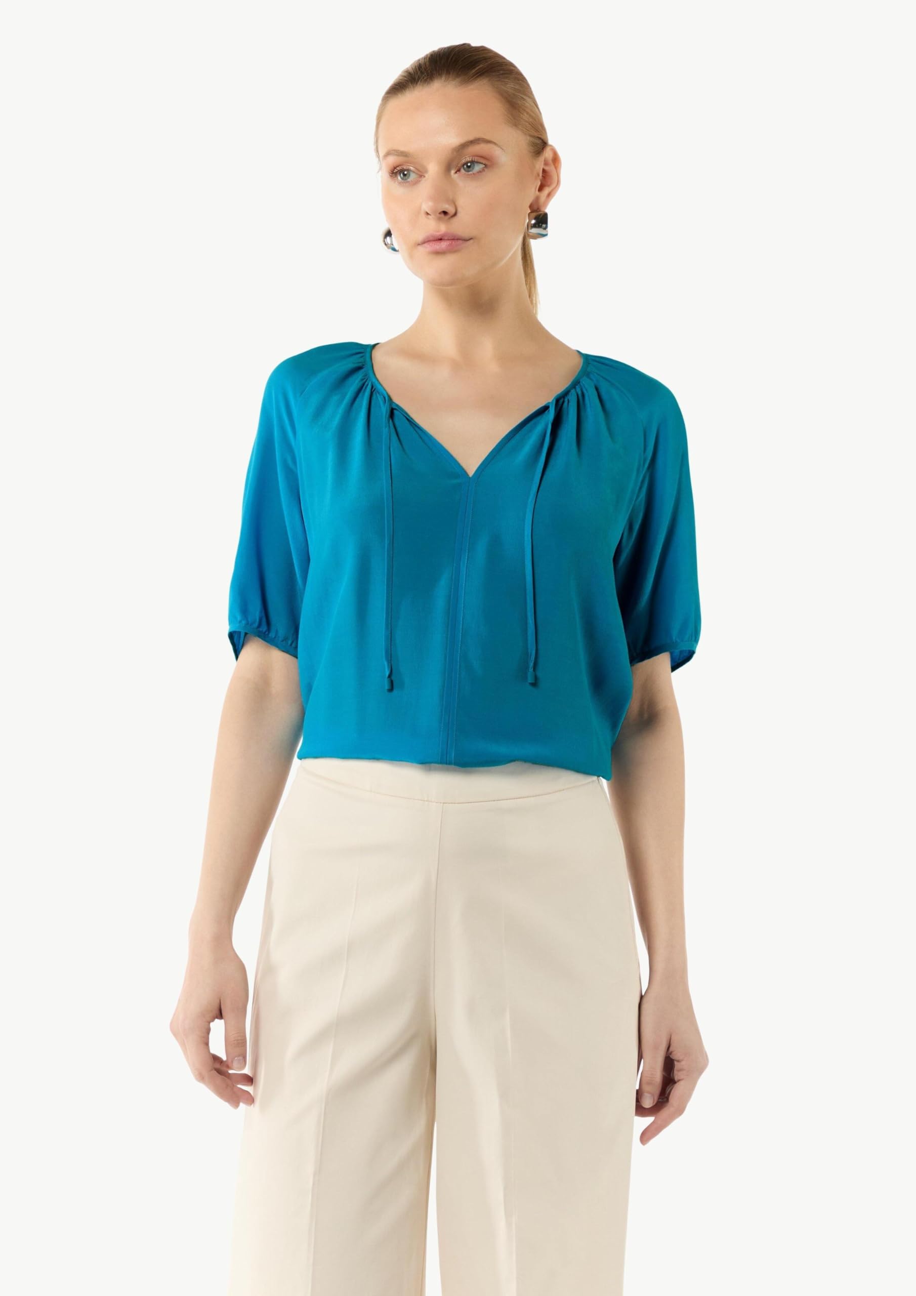 comma-blouses-cr-pe-bluse-ozeanblau-mit-raffung image 5