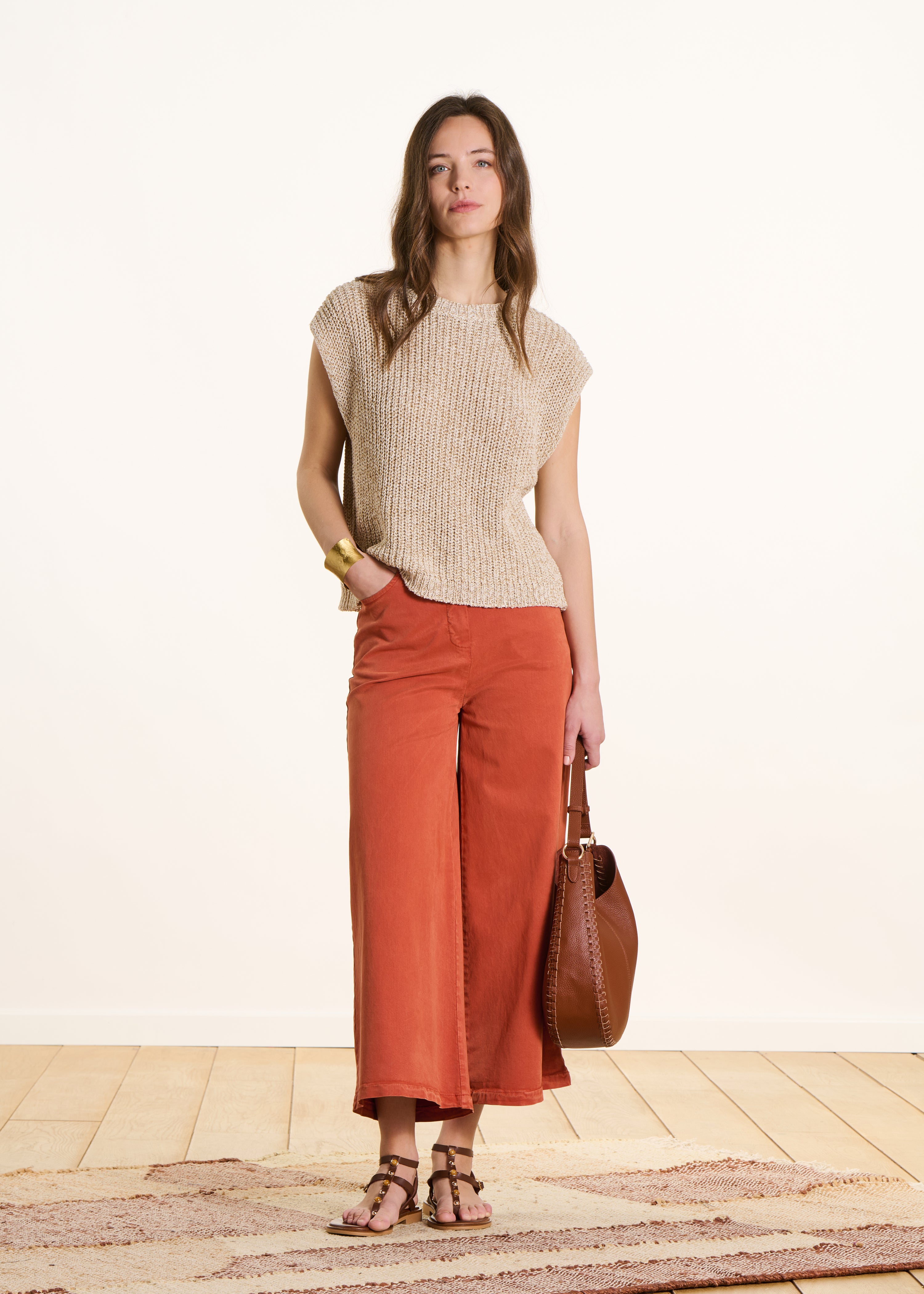 la-f-e-marabout-e-pulls-pullover-beige-kurzarm-glanz-xs-xl image 2