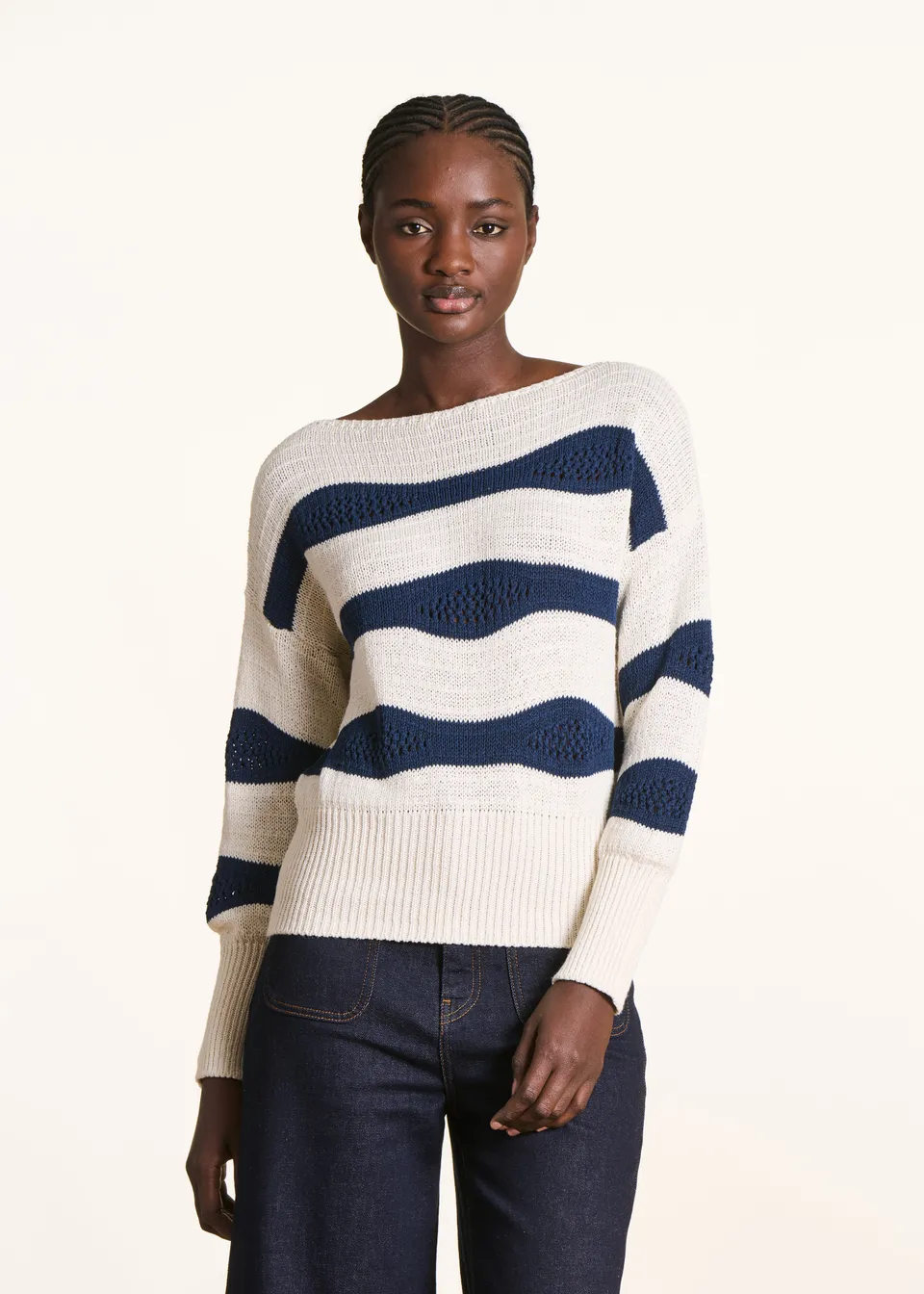 la-f-e-marabout-e-pulls-pullover-ecru-navy-marini-re image 1