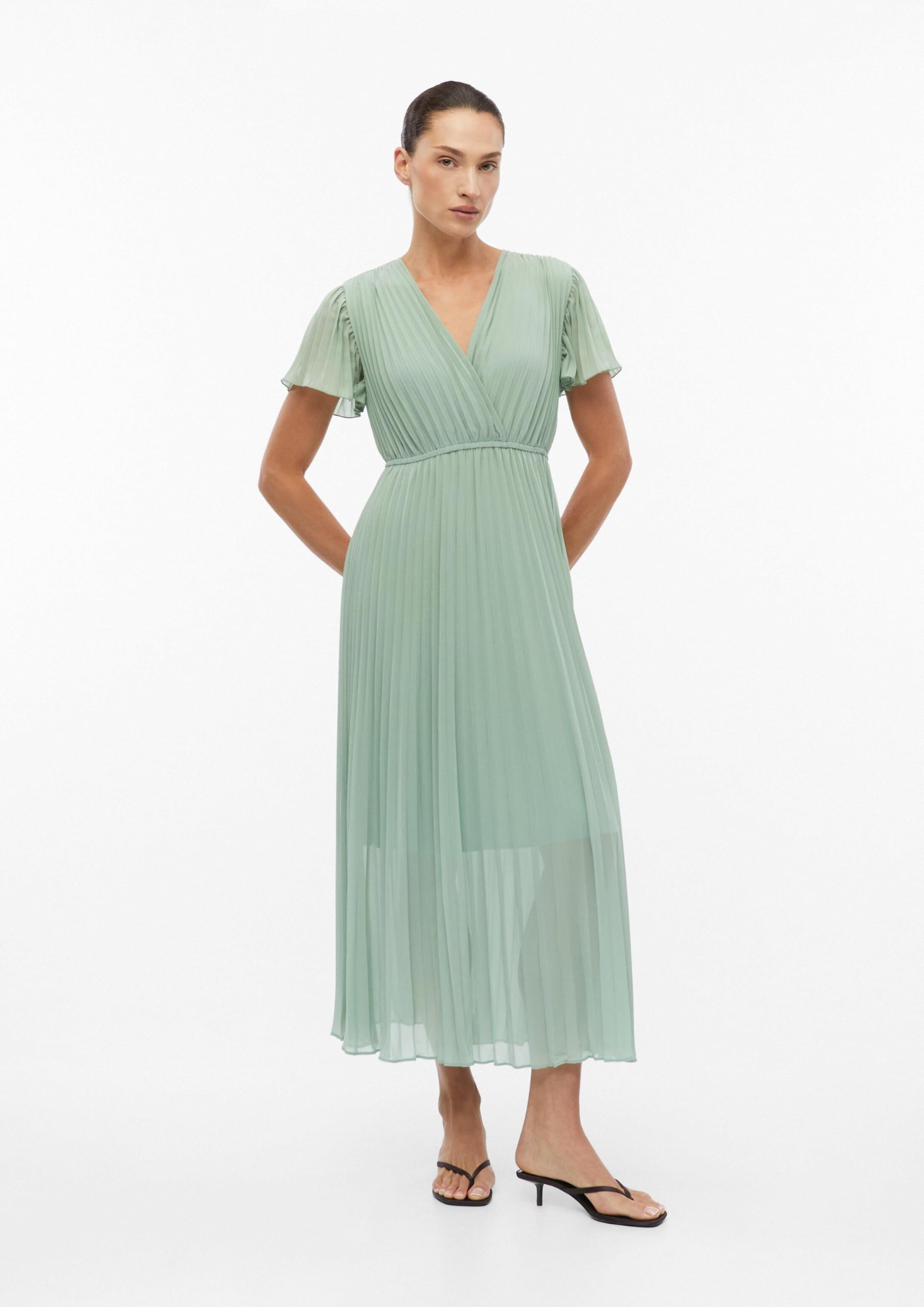comma-midikleid-plissee-v-ausschnitt-fl-gel-rmel image 7