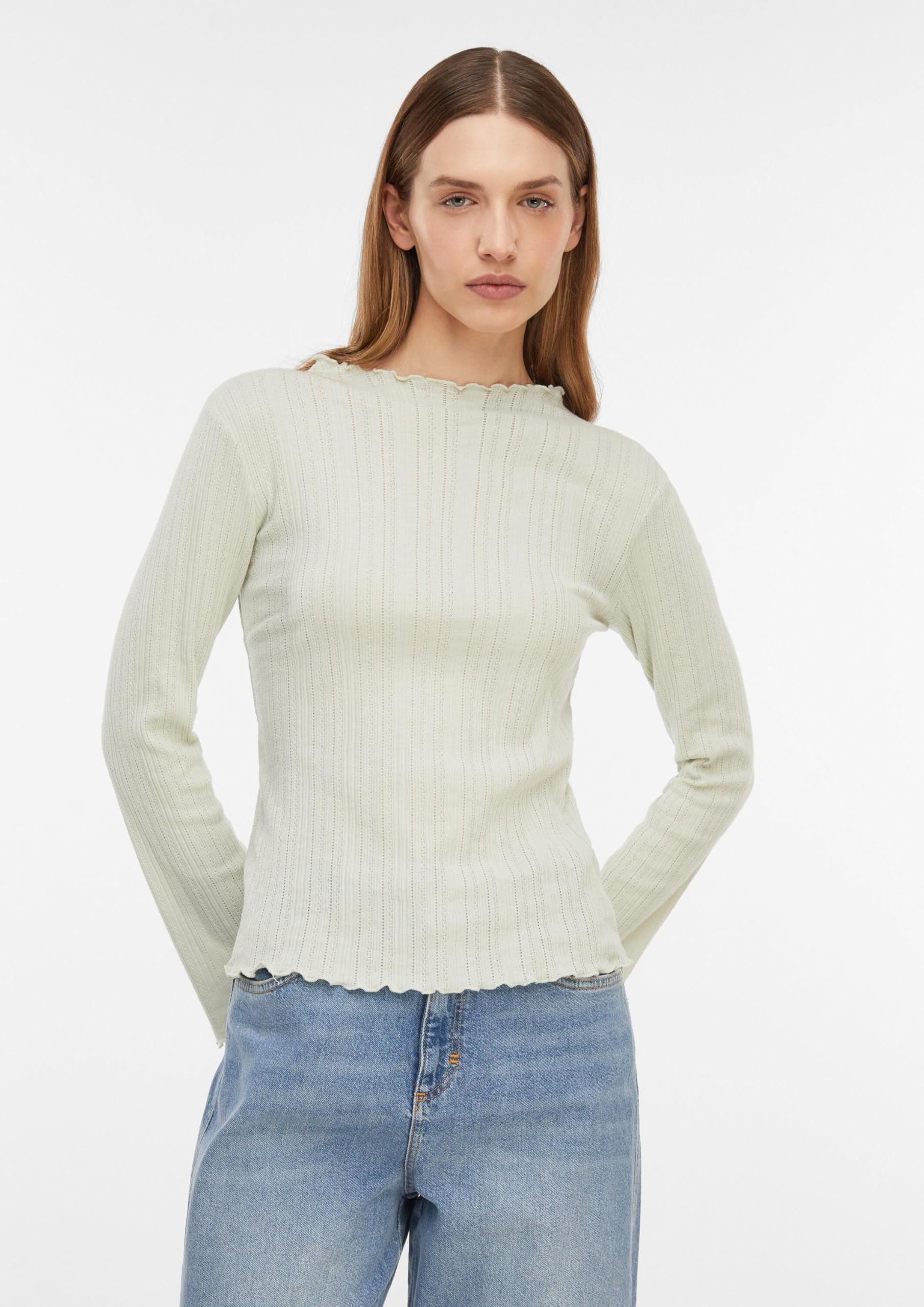 comma-langarmshirt-ajoursjersey-slim-fit-stehkragen-salbeigr-n image 6