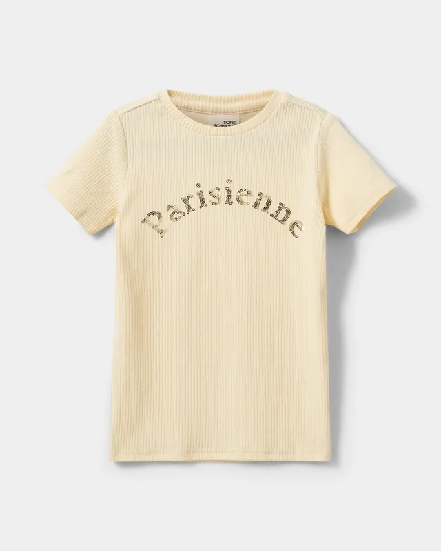 sofie-schnoor-kids-t-shirt-butter-yellow-pointelle-pailletten image 1